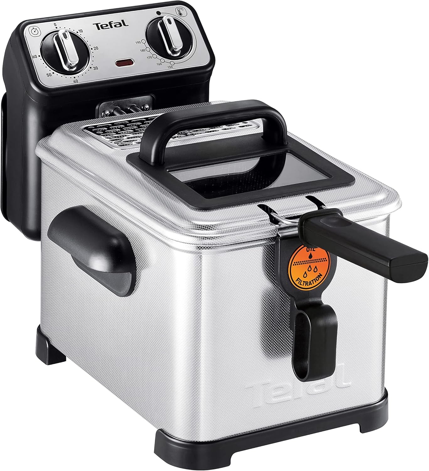 Friggitrice Tefal FR600D Clear Duo, frittura con meno fumo e odori, capacità 1,2 kg, termostato, timer, ampia finestra di visualizzazione senza nebbia Elettrodomestici Naty Shop Filtra Pro Inox Design