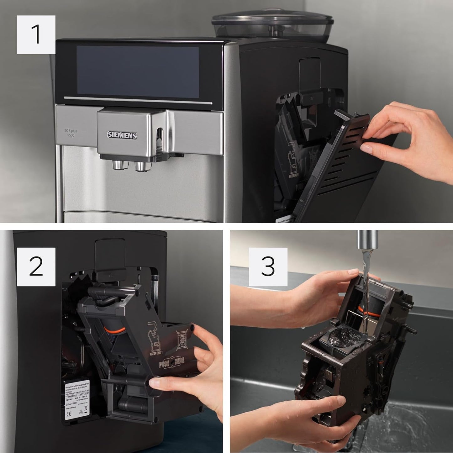 Macchina per caffè espresso automatica Siemens EQ.6 plus s300 TE653501DE, per molte specialità di caffè, montalatte, macinacaffè in ceramica, doppia funzione caffè, anticalcare, pulizia automatica a vapore, 1500 W, argento