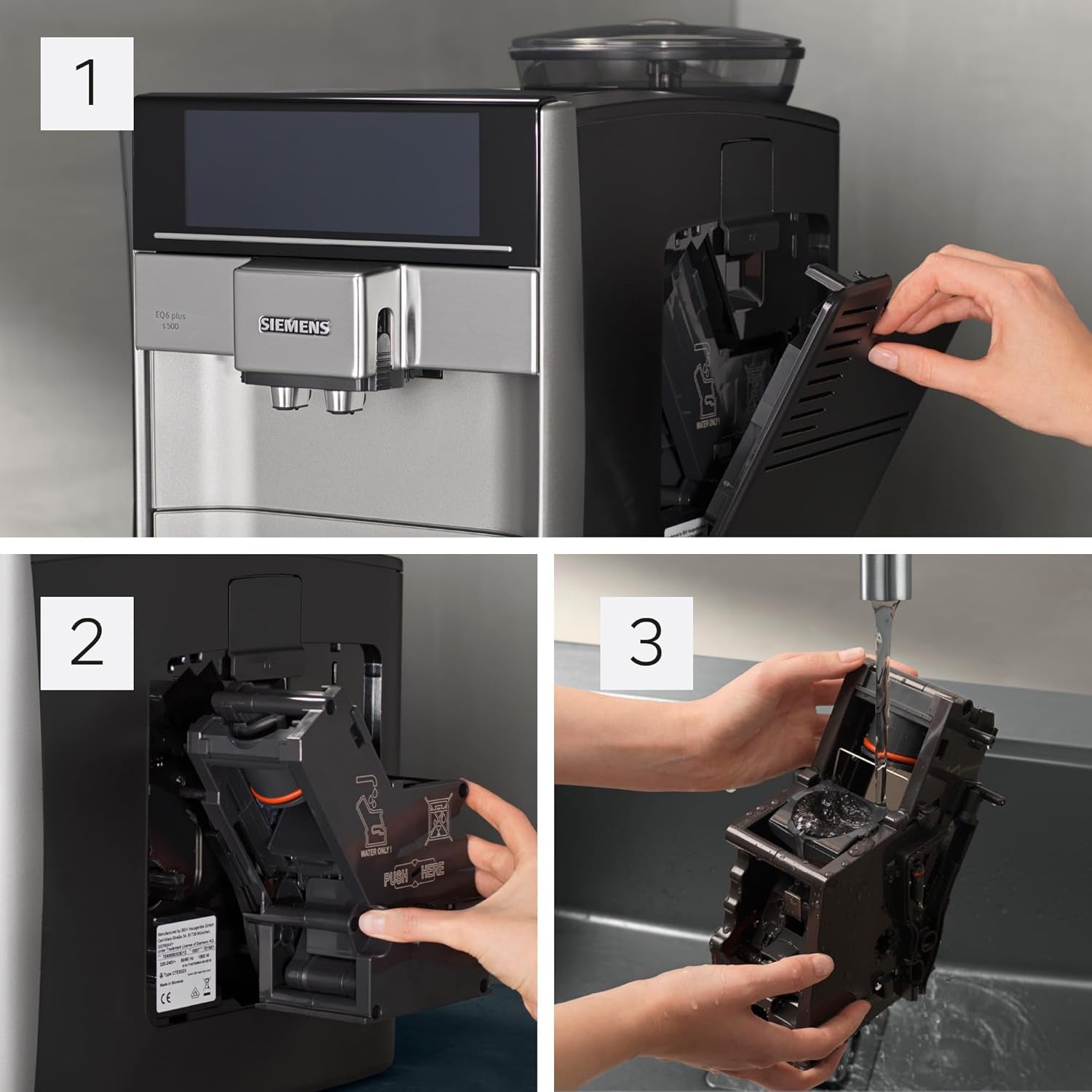 Macchina per caffè espresso automatica Siemens EQ.6 plus s300 TE653501DE, per molte specialità di caffè, montalatte, macinacaffè in ceramica, doppia funzione caffè, anticalcare, pulizia automatica a vapore, 1500 W, argento