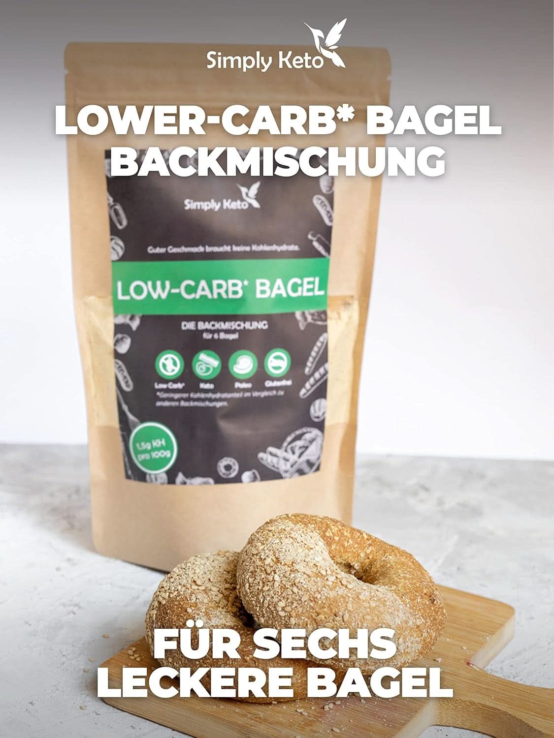 Simply Keto Lower Carb* Preparato per dolci per bagel per dieta Low Carb* e chetogenica - senza lattosio e glutine - 335 grammi Naty Shop Kitchen