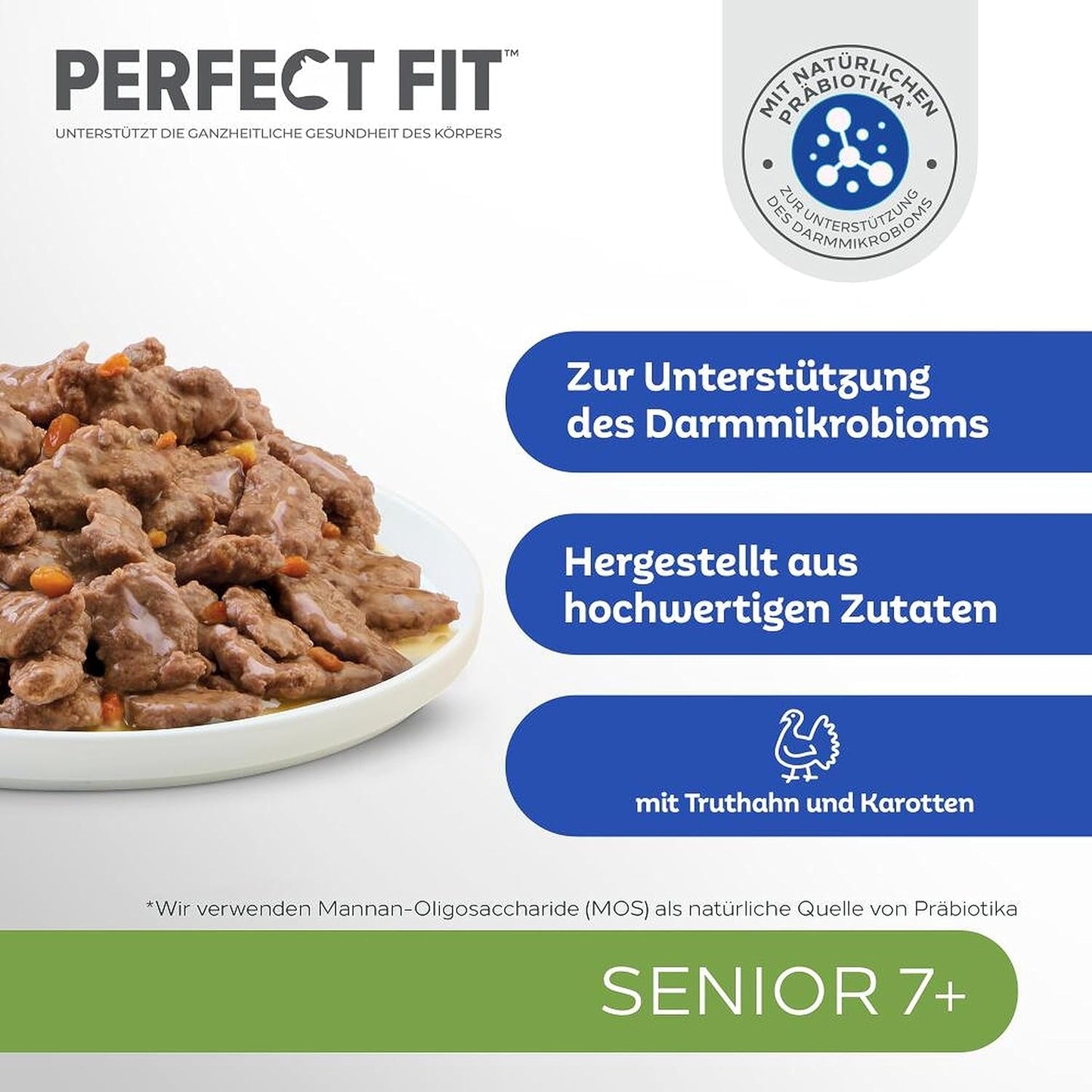 PERFECT FIT™ Buste per porzioni per gatti anziani con tacchino e carote, 12 x 85 g