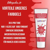 Dekozauber 24 coloranti alimentari rossi, gel, 30 g, vegani, senza zucchero, altamente concentrati, coloranti alimentari rossi per fondente, crema al burro, bevande e altro