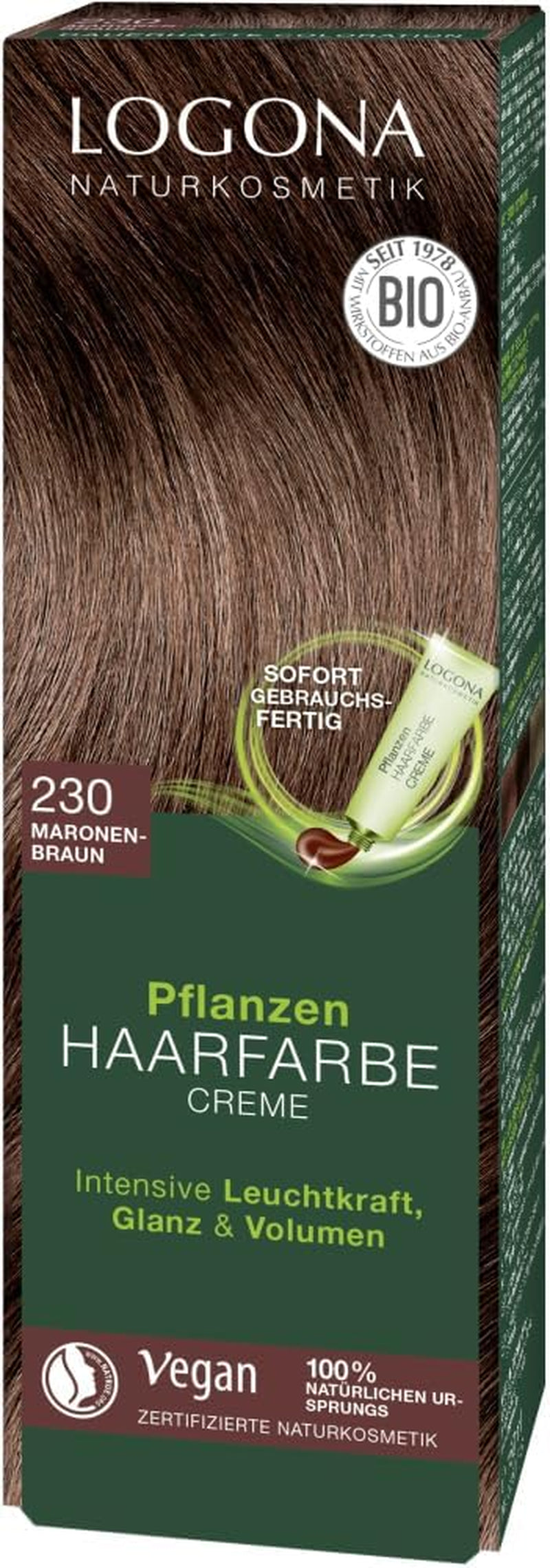 LOGONA Natural Cosmetics Crema Colorante Vegetale per Capelli 240 Marrone Torrone, Tintura naturale per capelli castani con henné, Crema colorante per toni castani, Colorante per capelli scuri, Tintura per capelli 150ml Naty Shop Marrone