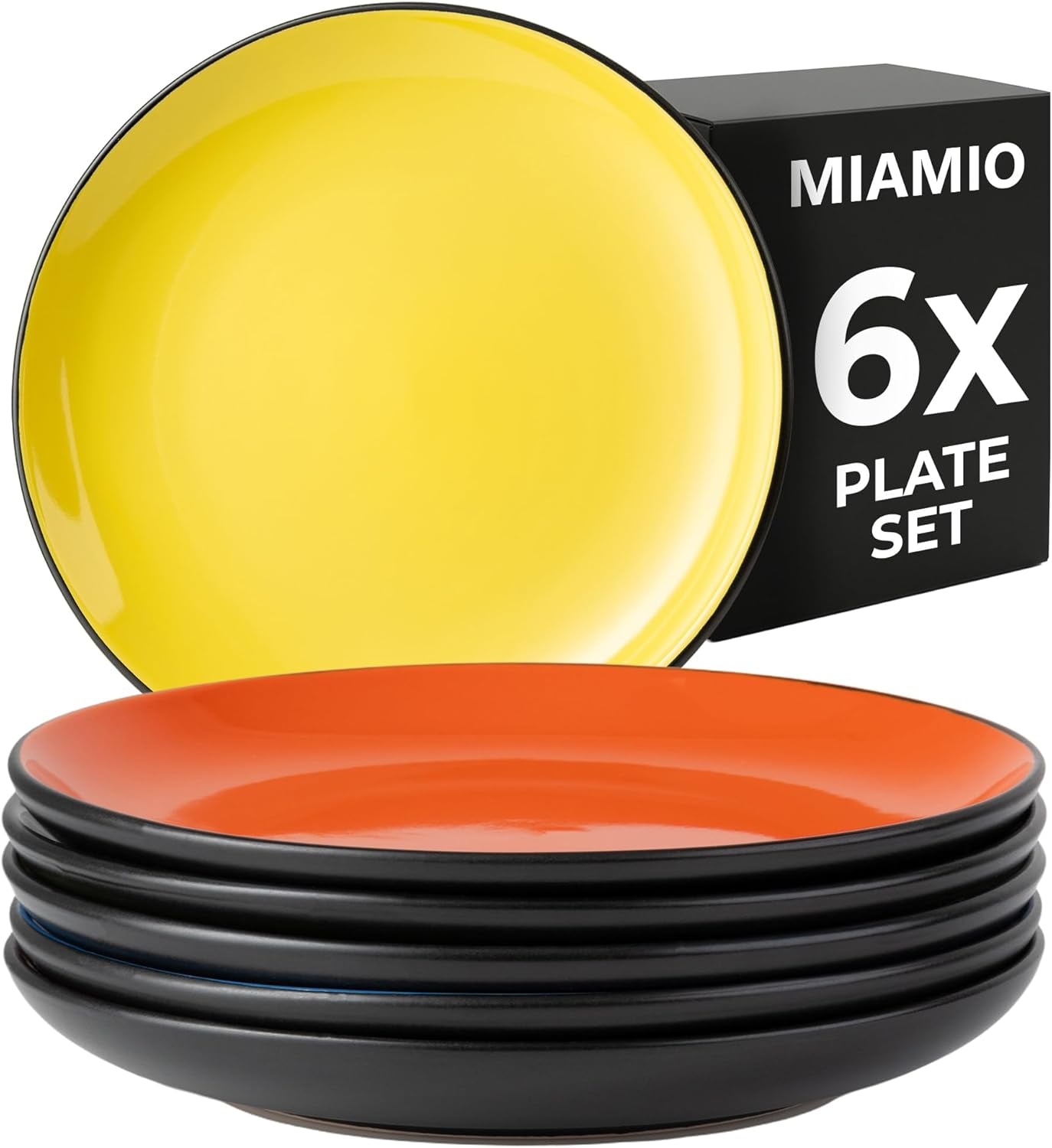 MIAMIO - Set 6 Piatti/Piatti Piani in Ceramica Gres - Collezione Le Papillon (Piatti Piccoli, Colorati (6x))
