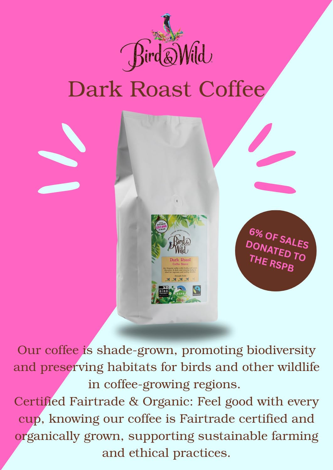 Miscela di caffè espresso in grani 1 kg Tostatura media Chicchi interi Fairtrade Organic Shade Grown Bird Friendly 1 kg Peso netto