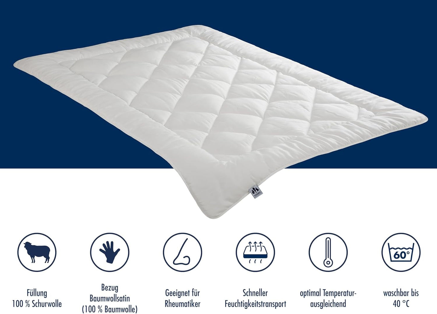 Trapunta Irisette Merino All Season - Made in Germany - Nuova trapunta mezza stagione in pura lana, 135 X 200 cm, Bianco, Piumini e Trapunte Certificati Oeko-Tex Naty Shop