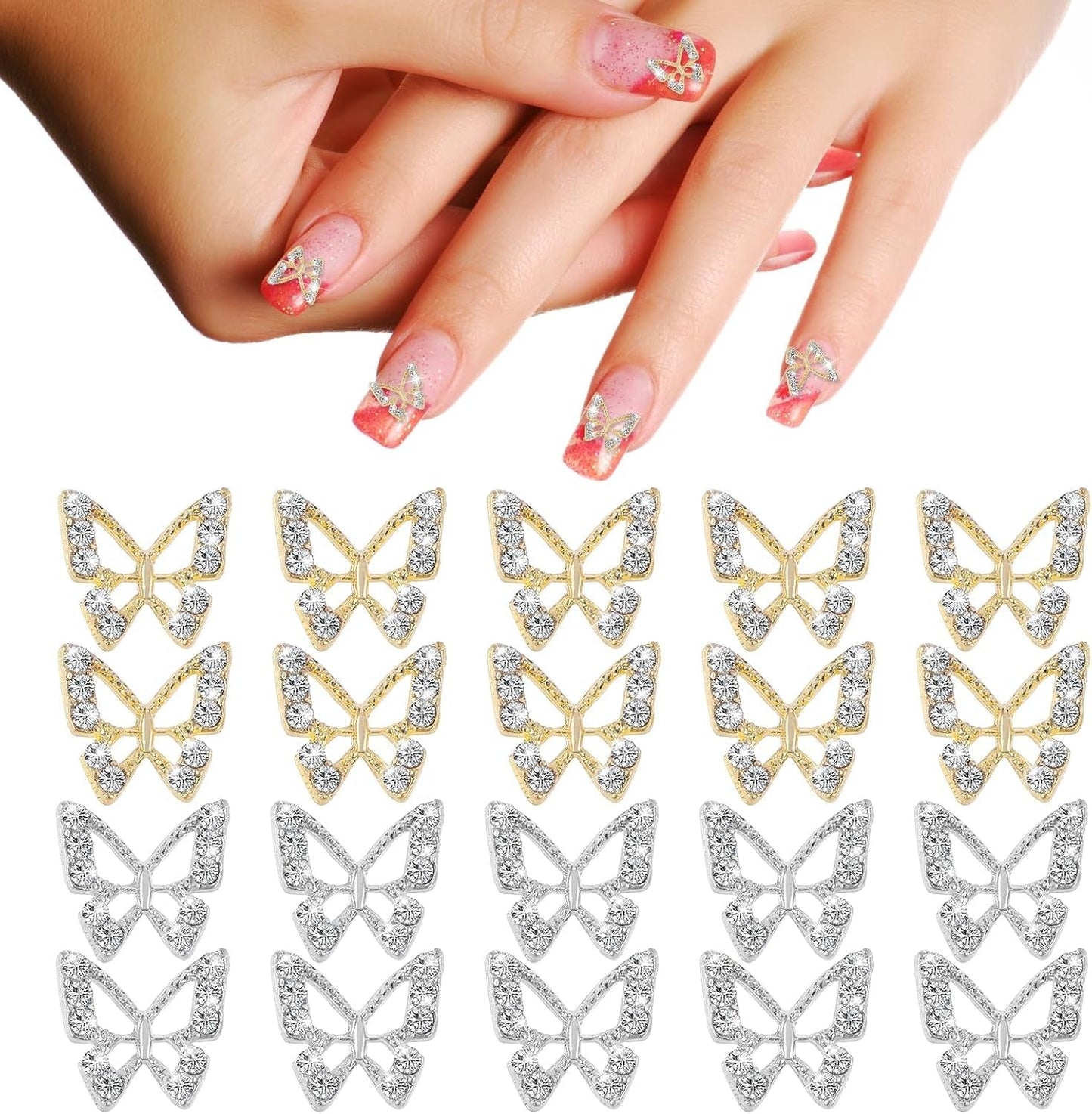 20 pz. Glitter Farfalla Ciondoli per Unghie, Strass per Nail Art, Pietre per Unghie, Farfalla Nail Art, Strass, Ciondoli per Unghie di San Valentino, Decorazione Fai da Te per Custodia per Cellulare