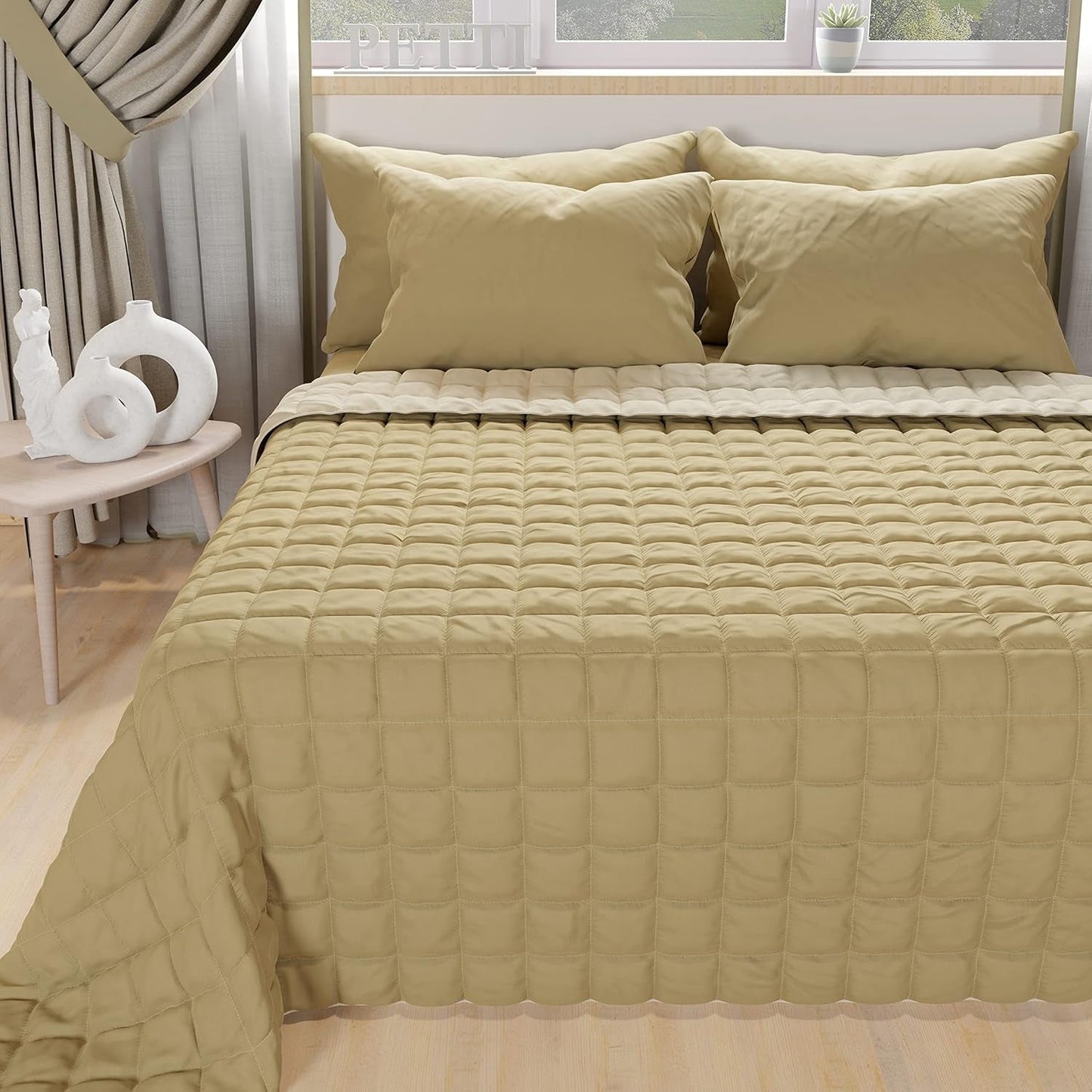 PETTI Artigiani Italiani - Copriletto singolo, copriletto double face, copriletto primaverile, blu notte, bianco, 100% Made in Italy