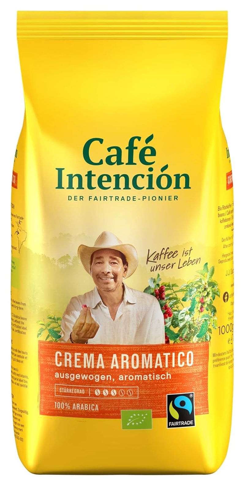 2x Fairtrade JJDarboven - Café Intención Aromatico Café Crema, caffè biologico, chicchi interi - 1000g