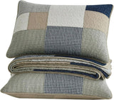 Collezione Chezmoi Addy Set trapunta patchwork Cotone prelavato Leggero Reversibile Per tutte le stagioni Oversize 3 pezzi Blu marino Bianco Grigio Talpa Trapunte e trapunte scozzesi Naty Shop