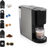 Macchina per caffè espresso multicapsula Princess 5 in 1 - Compatibile con Nespresso, Dolce Gusto, Lavazza a Modo Mio e cialde ESE, Capacità 0,8 L, 1450 W, Argento, Nero