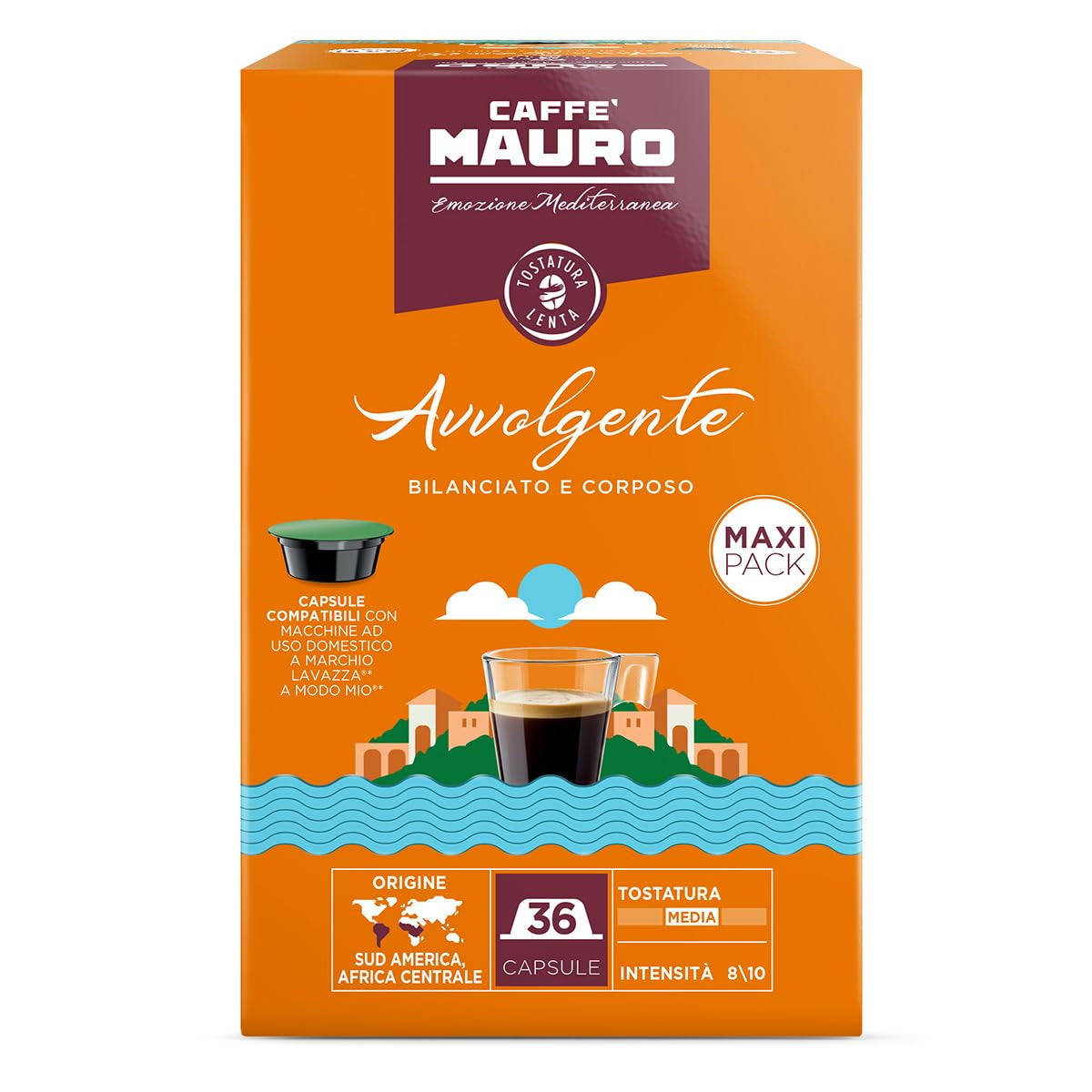 Caffè Mauro Torrefazione Kaffeekapseln Espresso Avvolgente, Intensität 8/10-144 Kapseln compatibile con Kaffeemaschinen der Marke Lavazza* A Modo Mio*, 144 Stück, Hergestellt in Italien