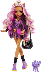 Monster High Clawdeen Wolf Doll con Crescent Dog e accessori come zaino, calendario, snack e altro, HRP65 Naty Shop Dolls Werewolf Fashion Doll