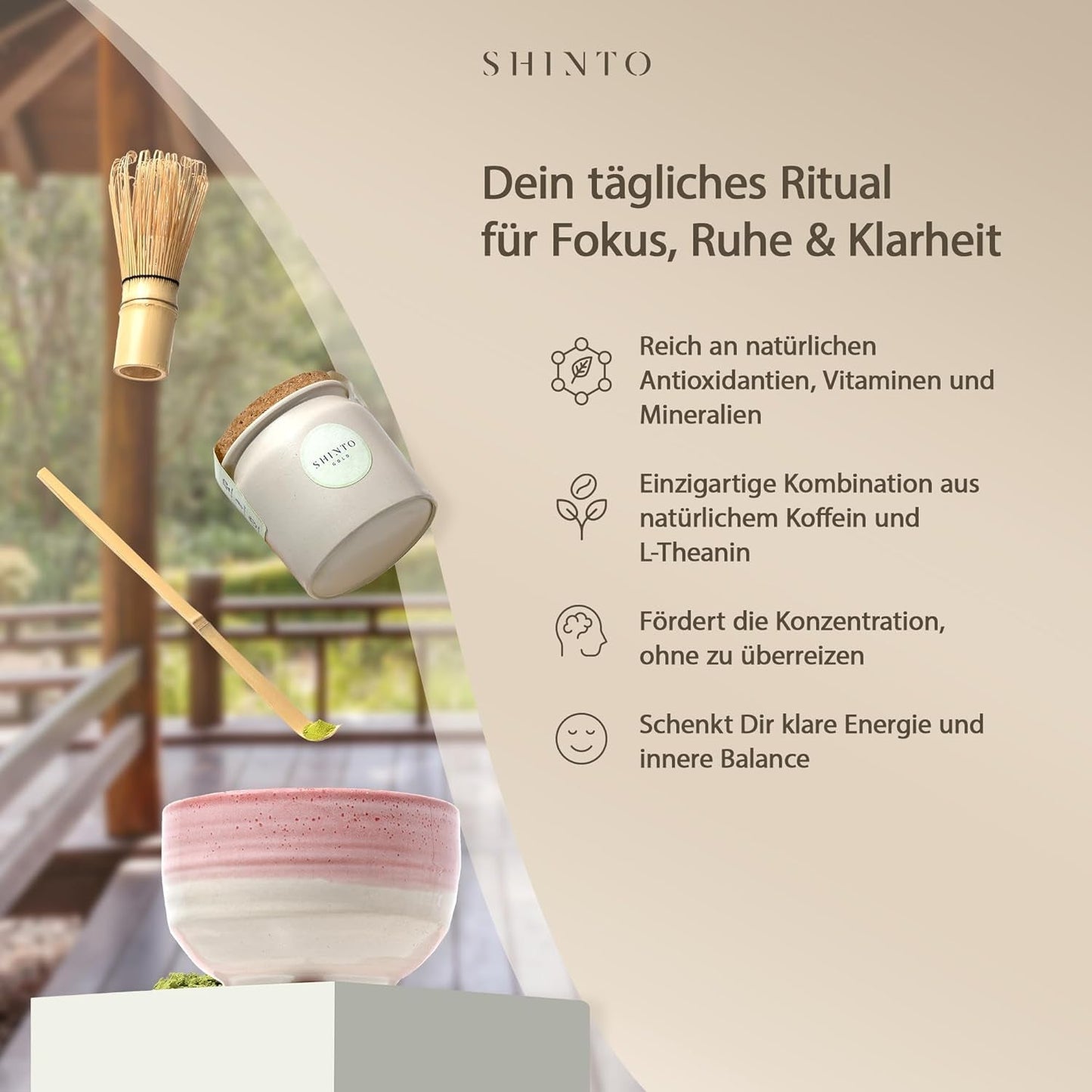 Shinto - Tè Matcha biologico "Oro" - Polvere di tè verde di grado cerimoniale - Certificato JAS e EU BIO - Ombreggiato e raccolto a mano - Importazione diretta da Uji, Giappone - 30g