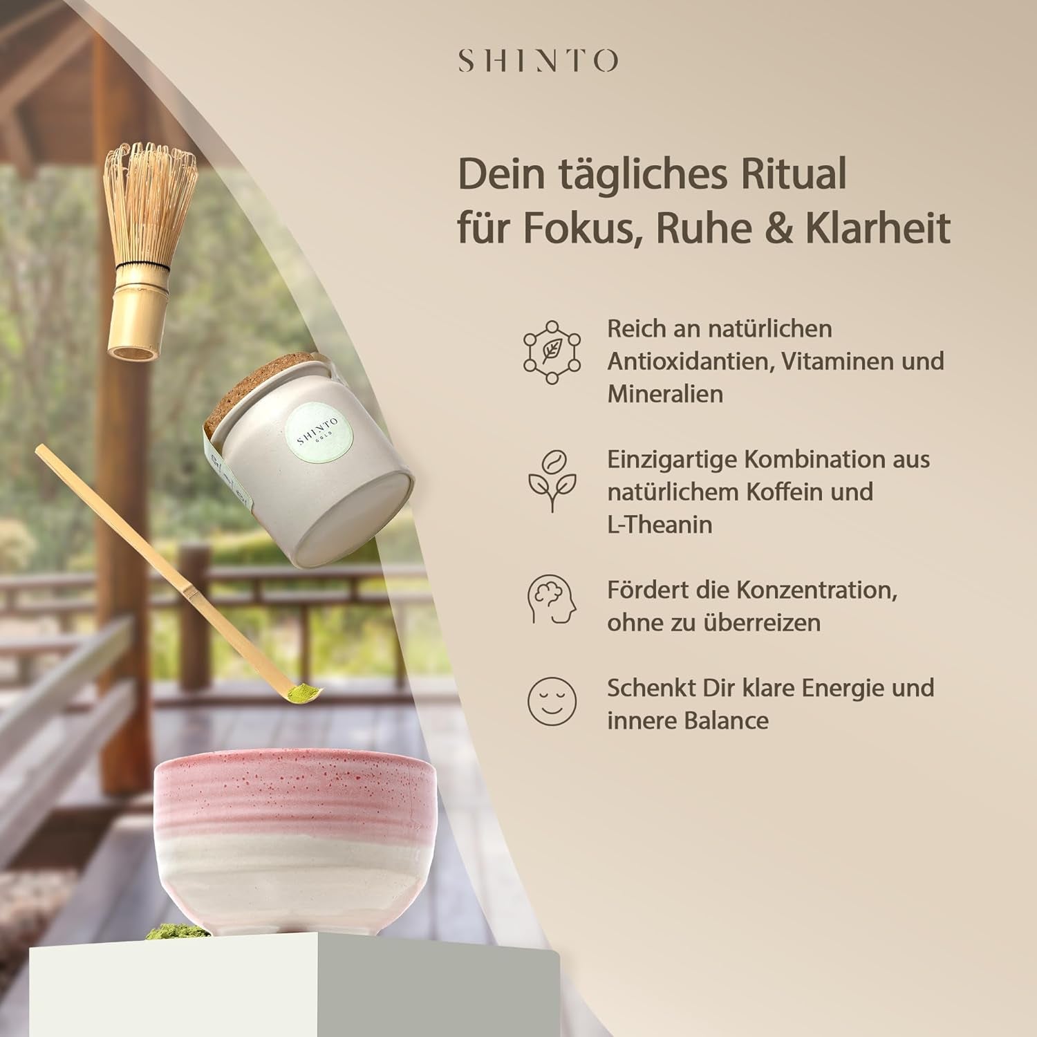 Shinto - Tè Matcha biologico "Oro" - Polvere di tè verde di grado cerimoniale - Certificato JAS e EU BIO - Ombreggiato e raccolto a mano - Importazione diretta da Uji, Giappone - 30g