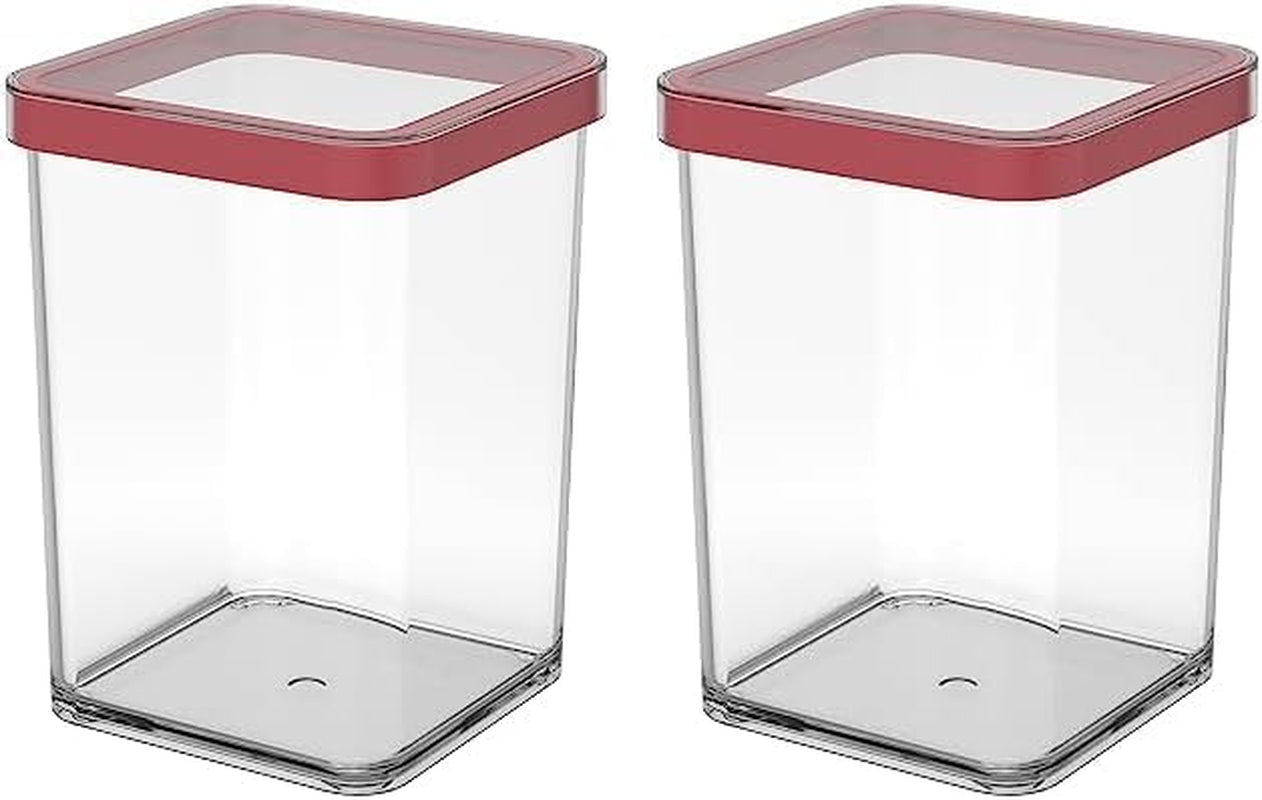 Rotho Loft Set di 5 barattoli con coperchio, varie dimensioni, plastica alimentare (PP) senza BPA, trasparente/rosso, (21,4 x 21,4 x 23,5 cm) Naty Shop Scatole per alimenti quadrate da 1 litro (confezione da 2)