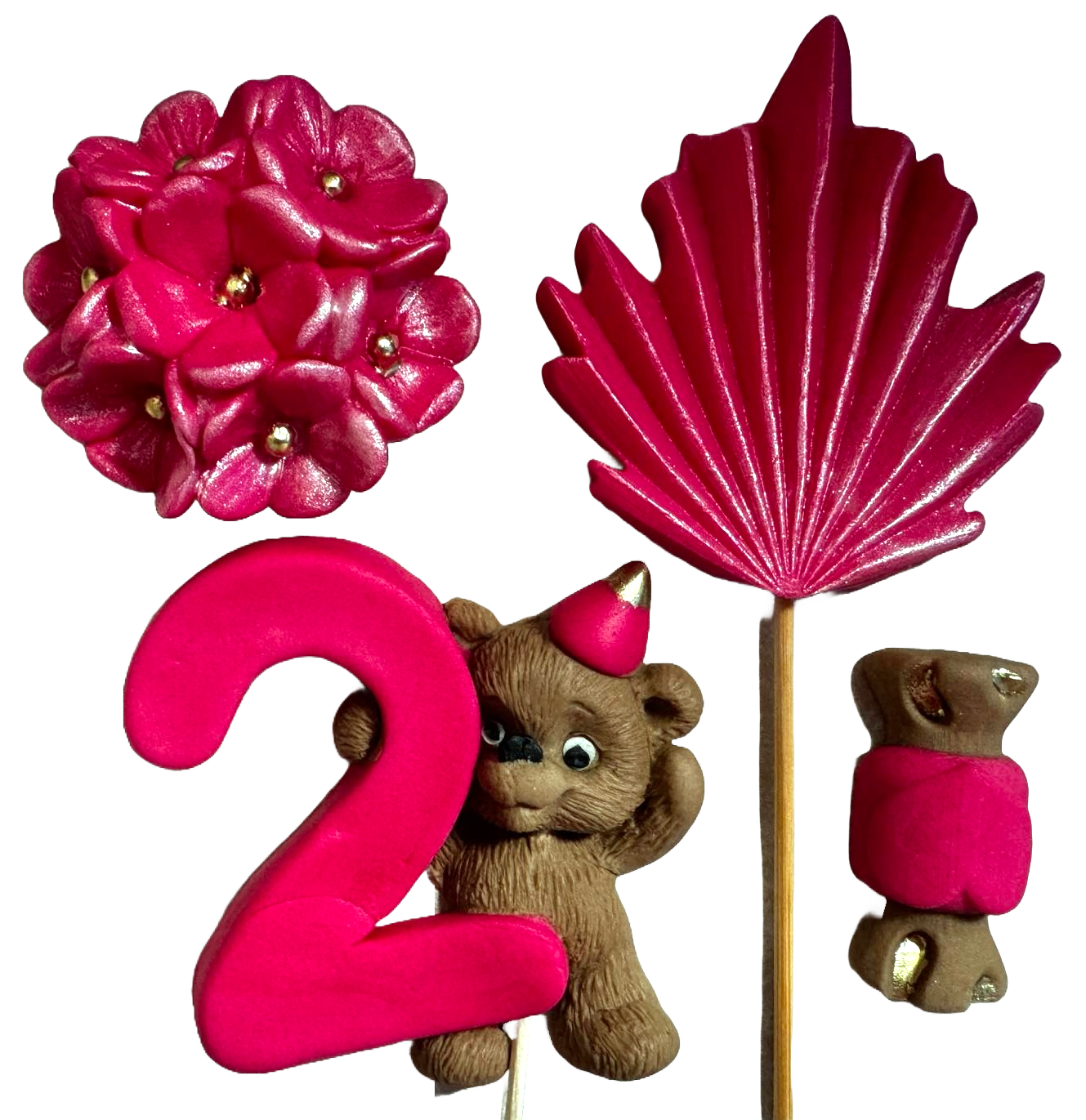 Set 4 decorazioni in zucchero commestibile, Decorazioni in Pasta di Zucchero 2 ANNI Naty Shop