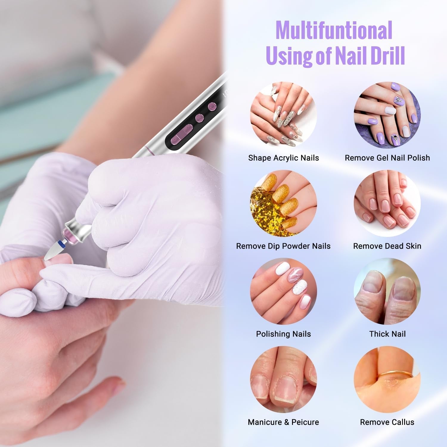 Denabuty Nagelfräser Kabellos, 13 in 1 Fräser Für Gelnägel 35000 U/Min, Elektrische Nagelfeile Professionell Nail Drill, Maniküre und Pedicüre Set Elektrisch Für Semi Permanent, Acrylnägel DN-2402