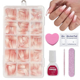 Set di 240 unghie finte corte - Unghie finte artificiali corte naturali da incollare - Unghie artificiali sfumate color carne per estensioni delle unghie a scatola (Gradiente nudo)
