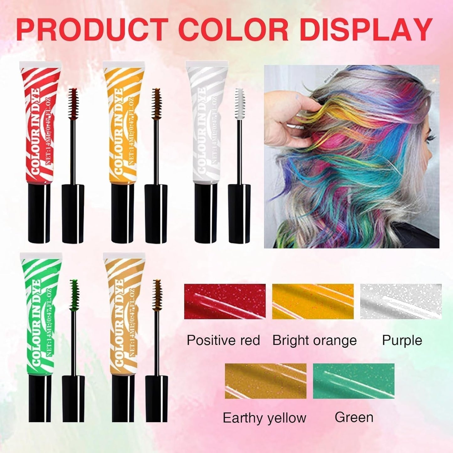 Tintura per capelli temporanea per bambini, 5 colori, lavabile, mascara, gesso per capelli, tintura per capelli Naty Shop