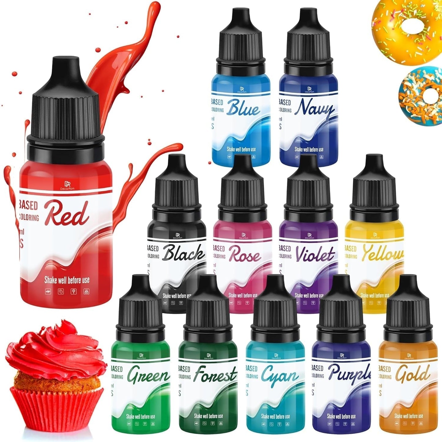 Farbe dolci dolci per cioccolato - 26 colori di olio base per fondente, decorazioni torte, torte - Colorante alimentare fluido per burro di kakao, crema di burro, dolci - 6 ml Je Naty Shop 10 ml (confezione da 12 pezzi)