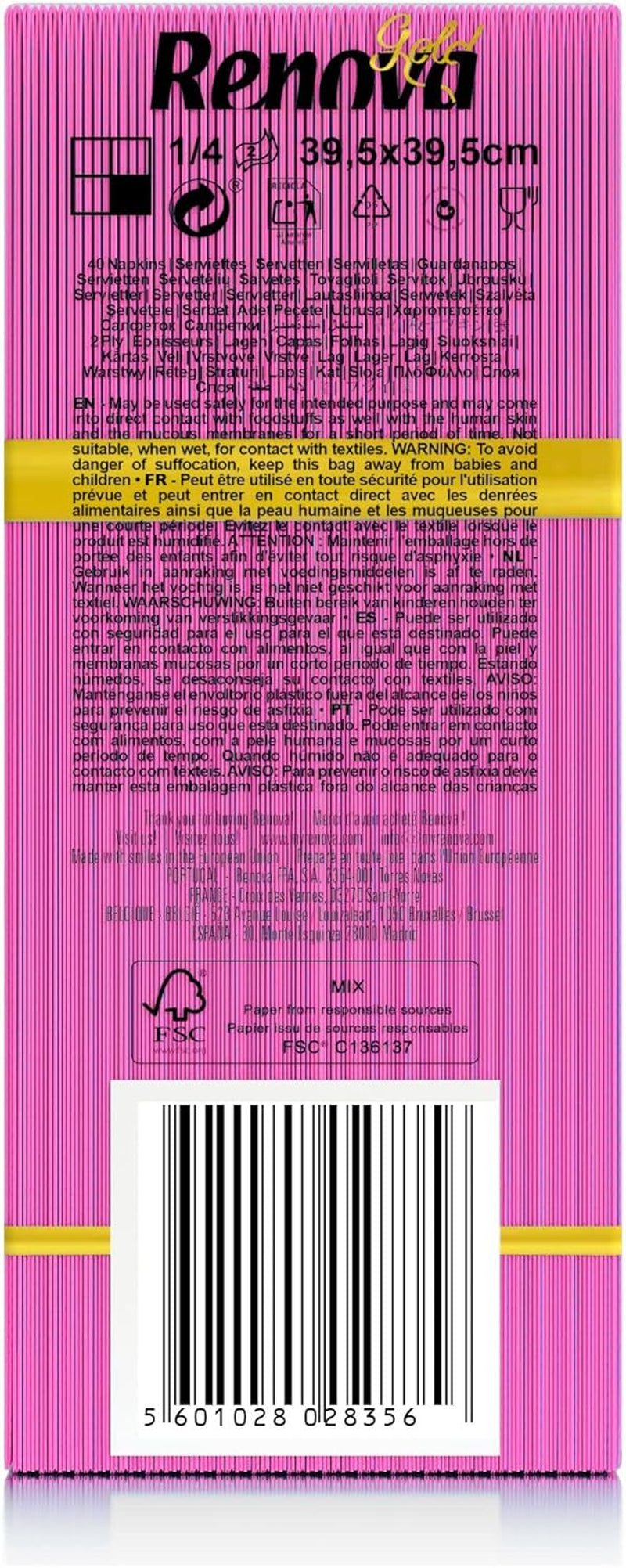 Tovaglioli di carta Renova, fucsia, 40 tovaglioli, grandi, 2 veli