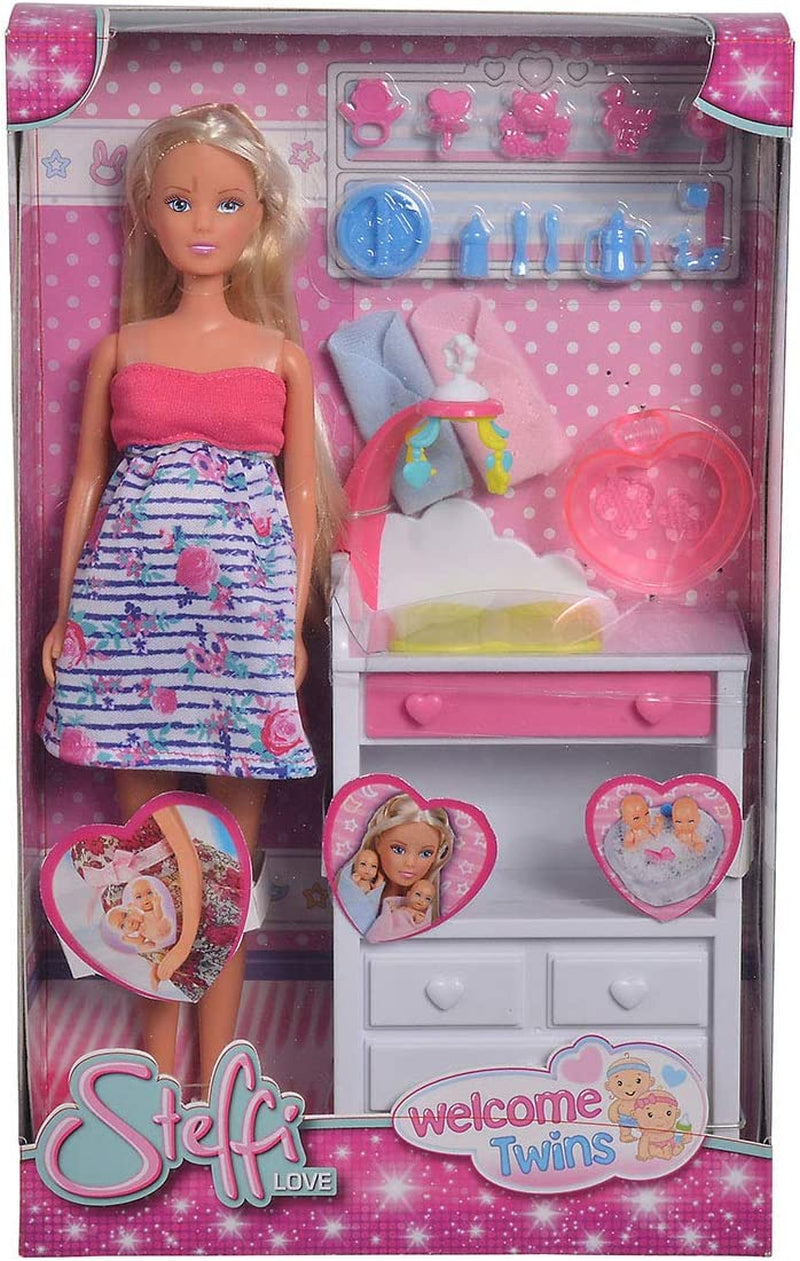 Simba 105733333 - Steffi Love Welcome Twins, Bambola incinta, Con gemelli, Con fasciatoio e vasca da bagno, Accessorio, Bambola da vestire, 29Cm, Per bambini dai 3 anni in su Dolls Naty Shop