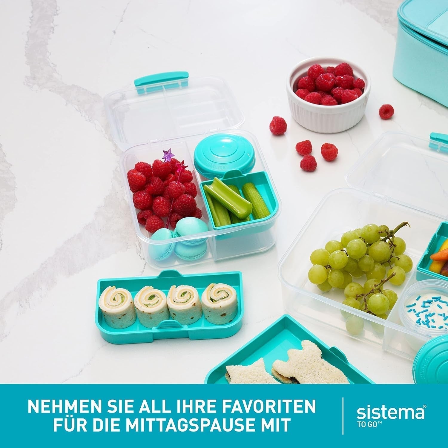 Sistema portapranzo Bento Box TO GO con scomparti | Lunch box da 1,25 L con contenitore yogurt/frutta | per bambini e adulti l | Minty Teal senza BPA [21685-8T], scatole per alimenti Naty Shop verde menta