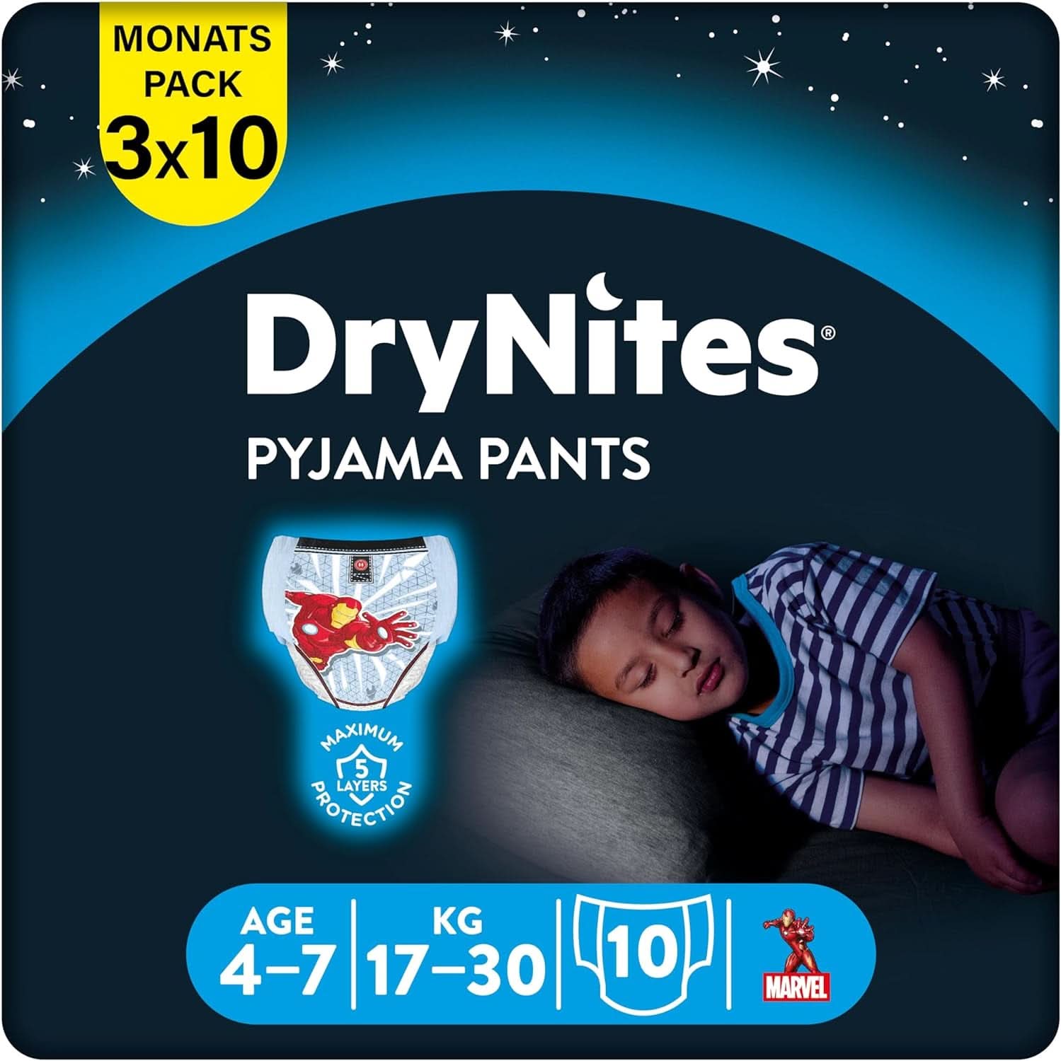 Pannolini notte HUGGIES Drynites, per ragazzi 4-7 anni (17-30 Kg), 30 pezzi Naty Shop 17-30 Kg 10 pezzi