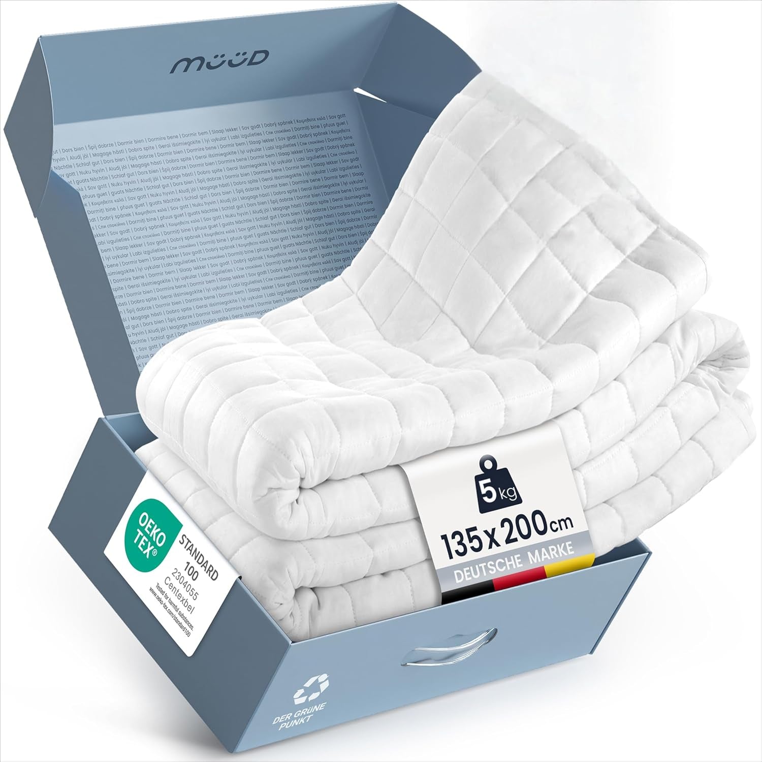 Coperta terapeutica da 7 kg I 135X200Cm I Per un sonno ristoratore I Coperta ponderata di alta qualità in cotone traspirante I Antistress e terapeutica - Inclusa scatola di imballaggio con maniglia per il trasporto Letti e coperte Besuche den müüd-Store 135 X 200 Cm 5 chilogrammi