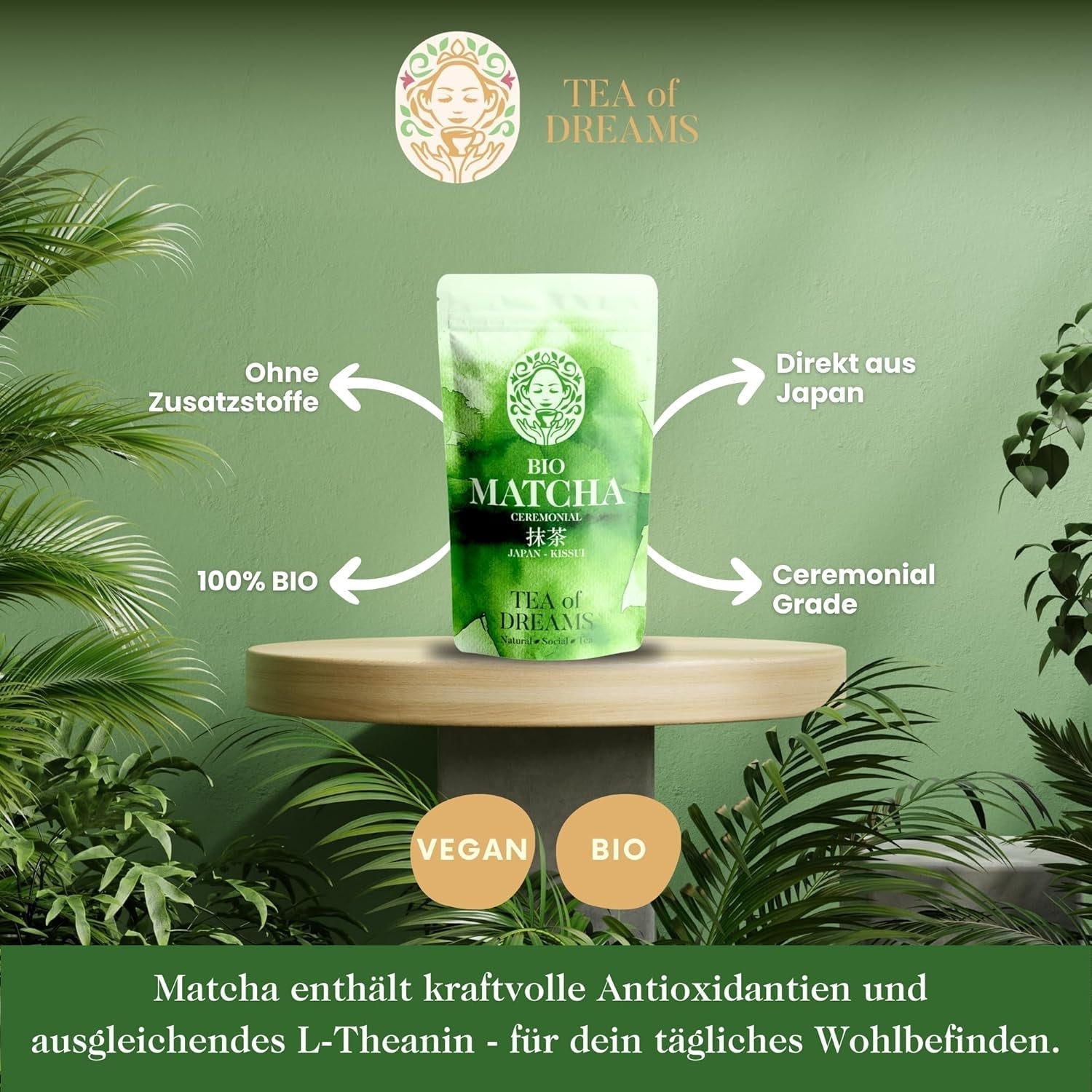 Polvere di Matcha biologica per tè e Matcha Latte - Qualità cerimoniale premium dal Giappone - Tè verde Kissui originale - 30g