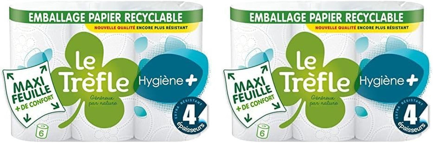 Le Trefoil Hygiene + Carta igienica, 6 rotoli, 4 punti di forza (confezione da 2)
