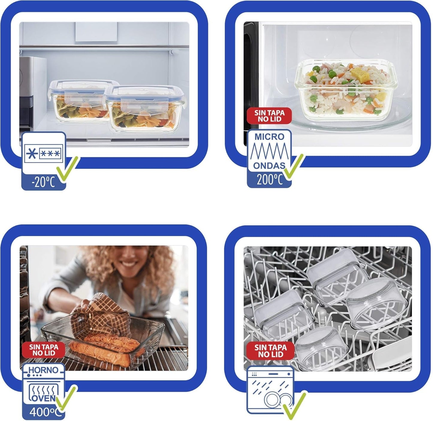 Max Home Confezione da 8 contenitori ermetici in vetro per microonde, portapranzo in vetro, contenitori per alimenti richiudibili, contenitori per alimenti con coperchio trasparente da 550 ml (16538) Scatole per la conservazione degli alimenti Naty Shop