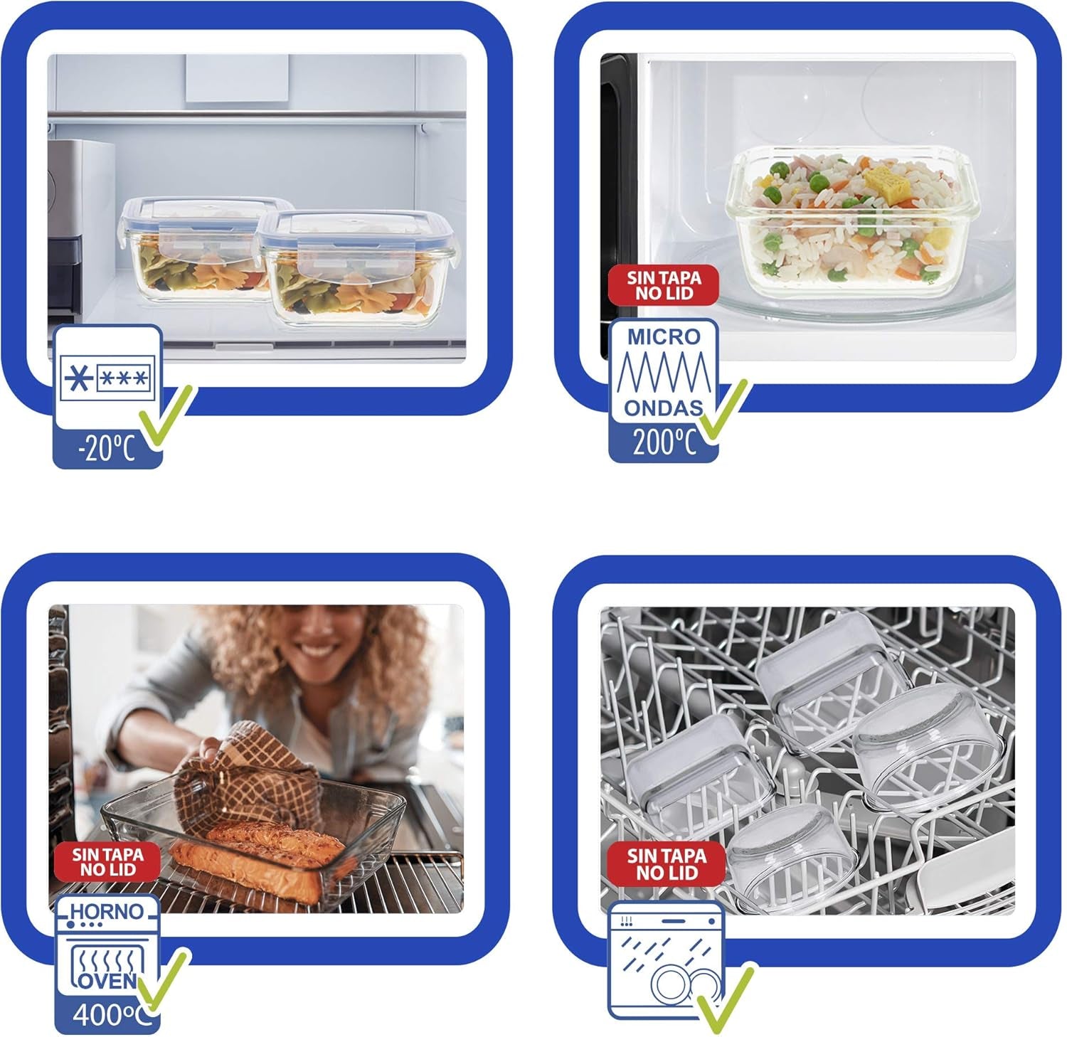 Max Home Confezione da 8 contenitori ermetici in vetro per microonde, portapranzo in vetro, contenitori per alimenti richiudibili, contenitori per alimenti con coperchio trasparente da 550 ml (16538) Scatole per la conservazione degli alimenti Naty Shop