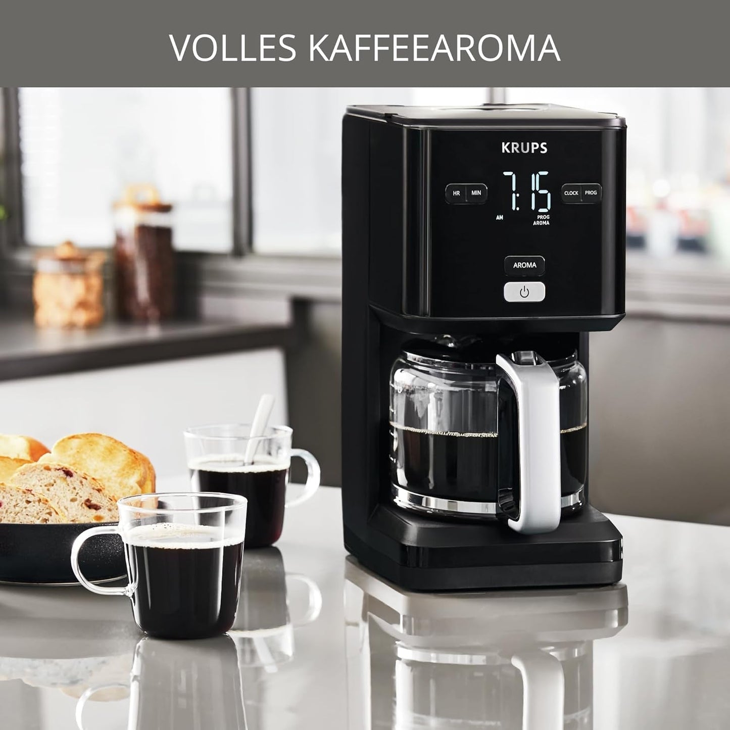 Macchina da caffè Krups Smart'n Light con timer, per 1,25 litri di caffè filtro, funzione di mantenimento in caldo, spegnimento automatico, nero, KM600810
