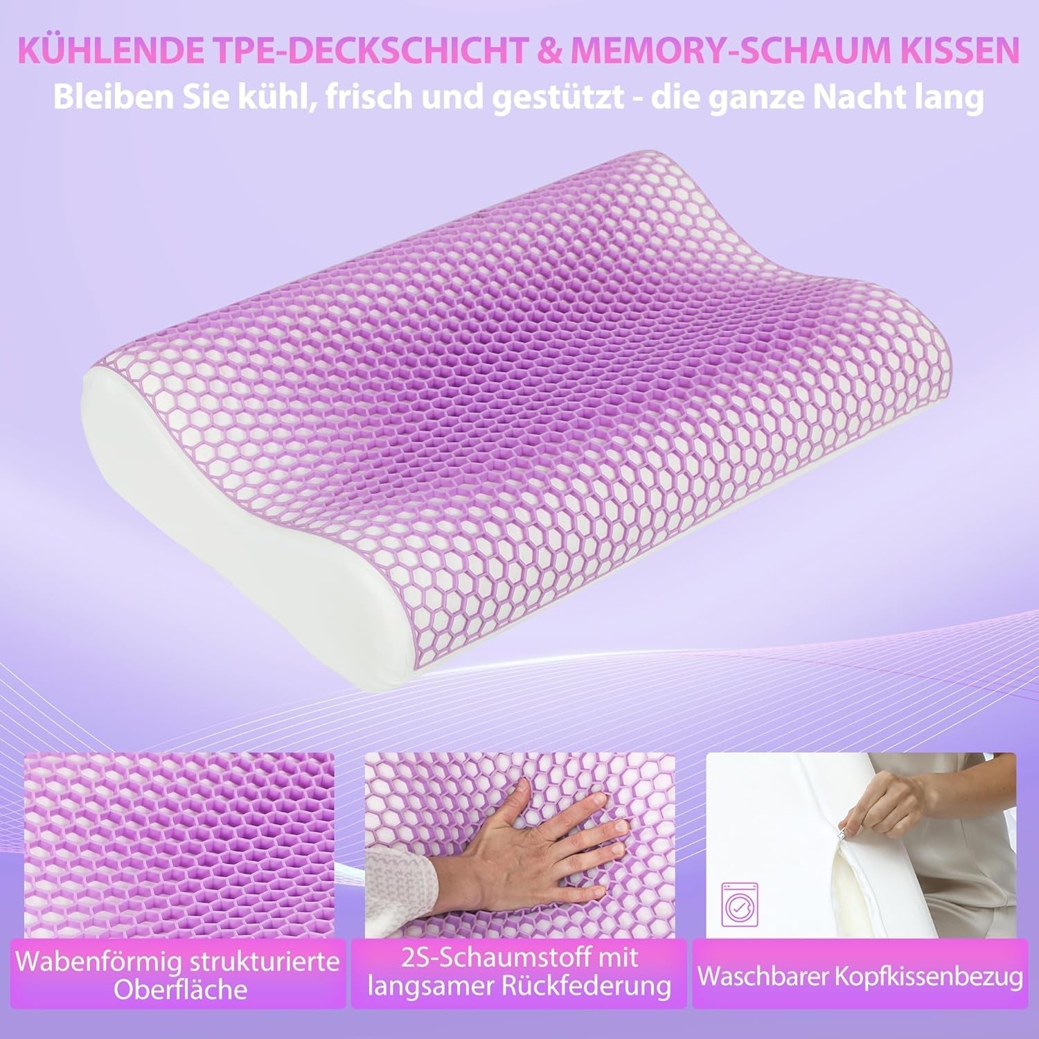 HOMCOM Cuscino per Collo in Memory Foam Cuscino per Collo con Fodera Rimovibile Cuscino per Collo ergonomico 2S Responsivo a 2 Altezze per Diverse Posizioni del Sonno 60x40 cm Bianco Crema