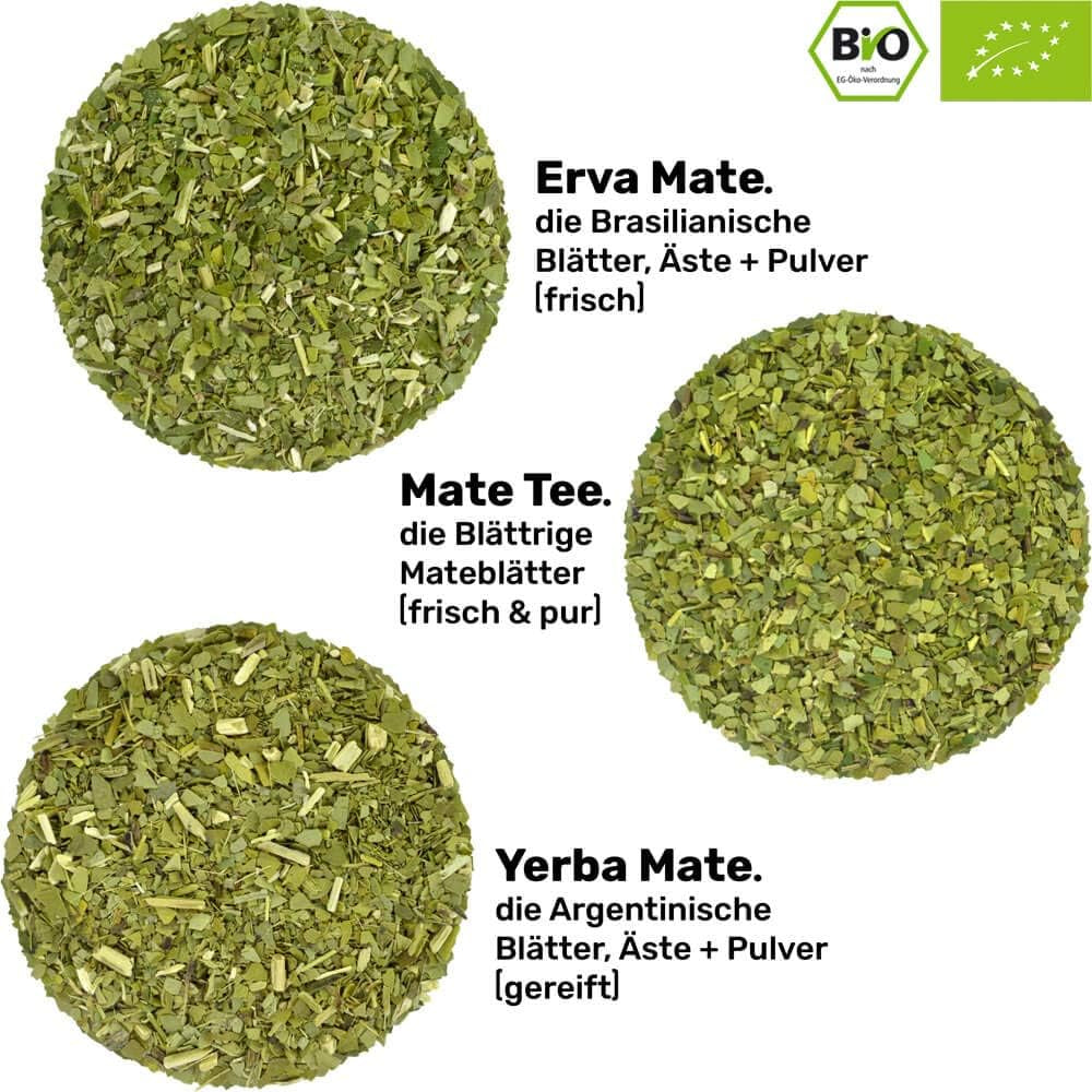 Set da tè Mate Bio ● 3 assortimenti Mate + 2 tazze Mate in acciaio inossidabile a doppia parete + 2 bombillas + istruzioni per la preparazione (nero)
