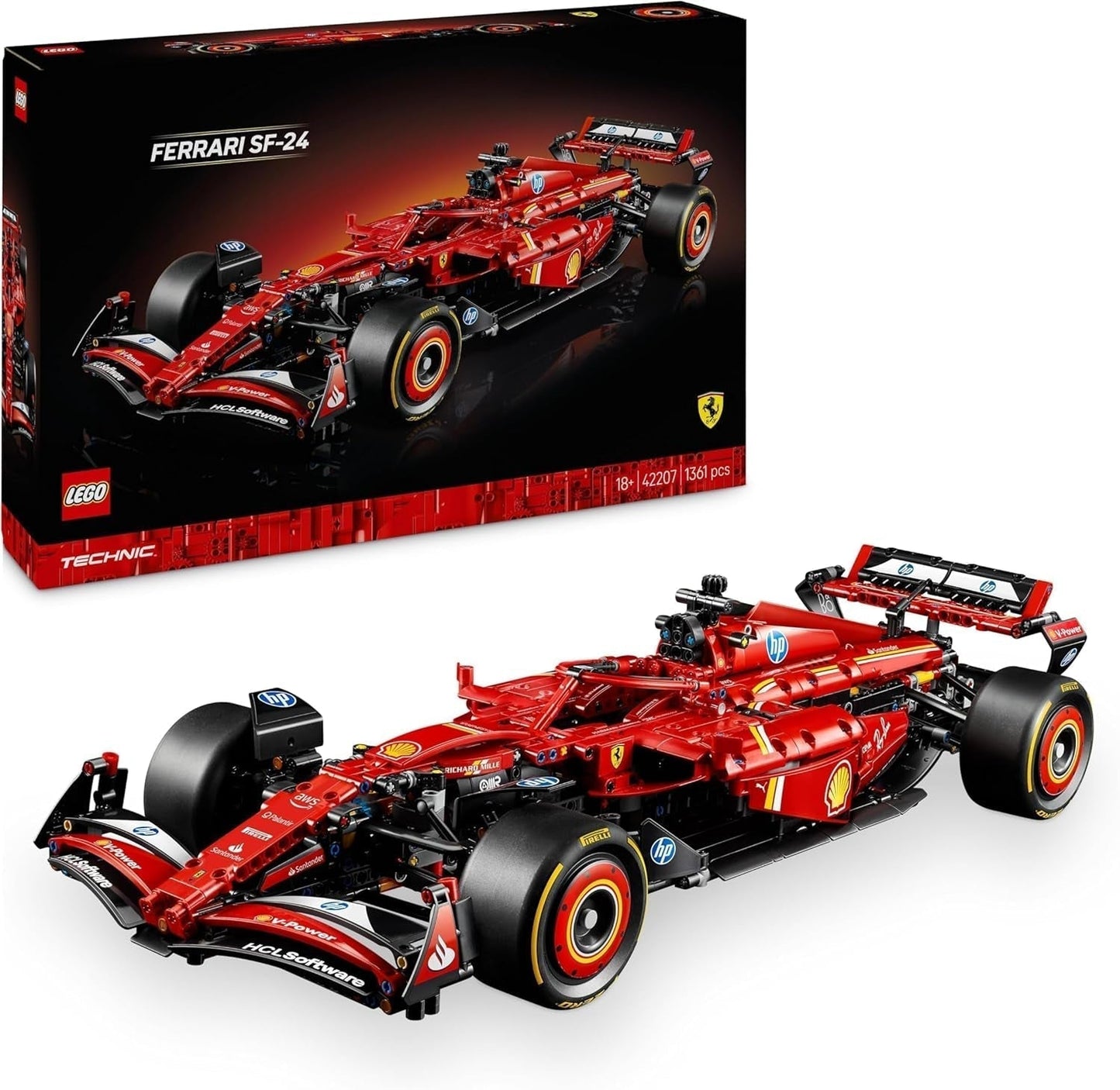 LEGO Technic Auto da corsa Ferrari SF-24 F1 - Modellino di auto per adulti - Set da collezione Formula 1 - Motore V6, cambio, sterzo e DRS in scala 1:8 - Regalo per gli appassionati di sport motoristici e auto da corsa 42207 Set di costruzione Beuche den LEGO-Store Titolo predefinito