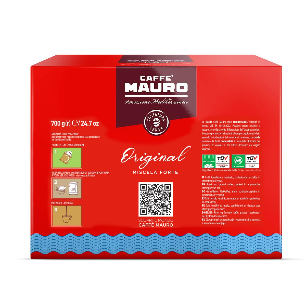 Caffè Mauro Torrefazione Kaffee Kompostierbare Pods, Recyclebare Verpackung, Original Mischung - 100 pezzi - Intensità 10/10 - Compatibile con sistema ESE Tamponi in carta 44 mm