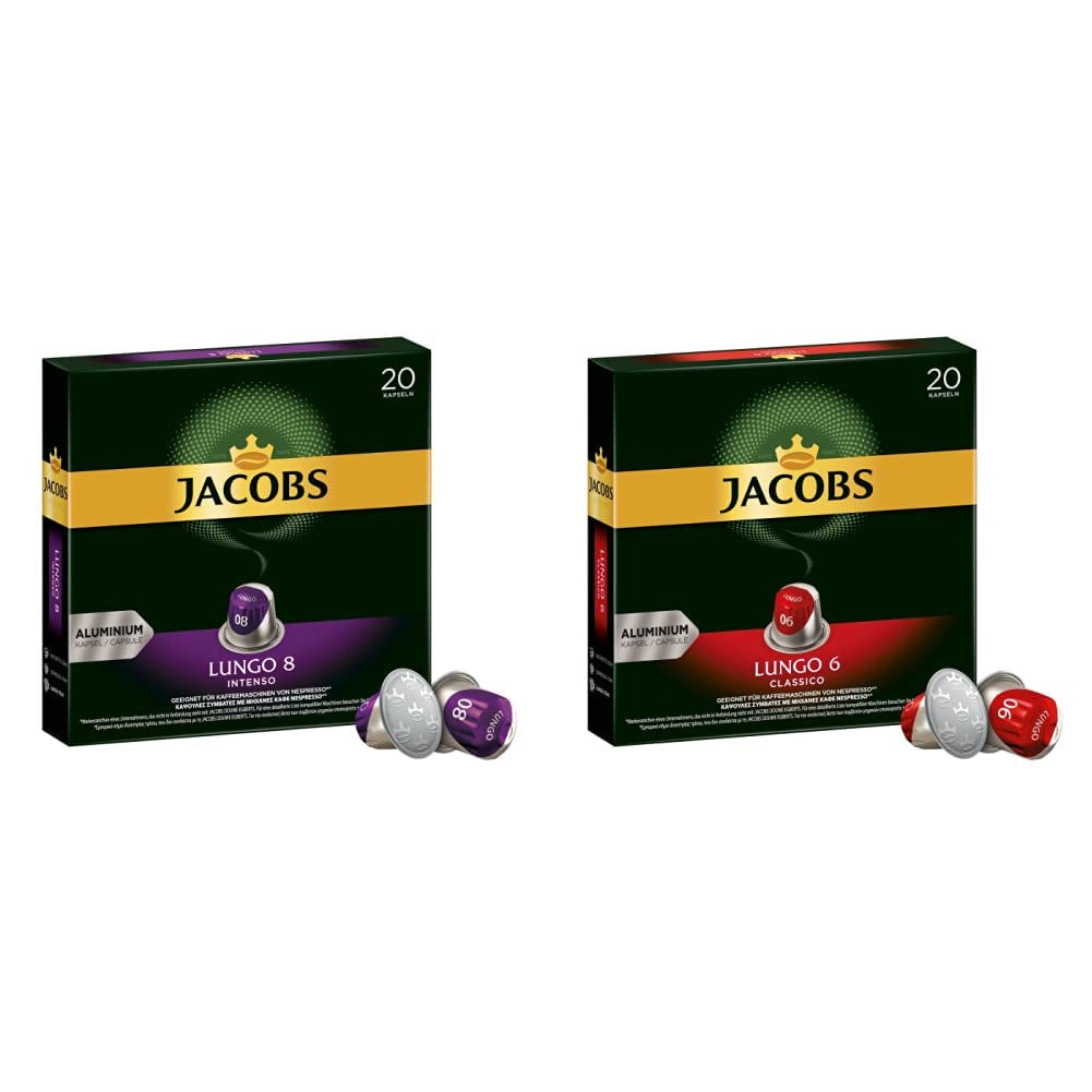 Kaffeekapseln Lungo Intenso, Intensità 8 von 12, 10 x 20 Getränke & Kaffeekapseln Lungo Classico, Intensità 6 von 12, 20 Nespresso®* compatibile Capsule, 10 x 20 Getränke