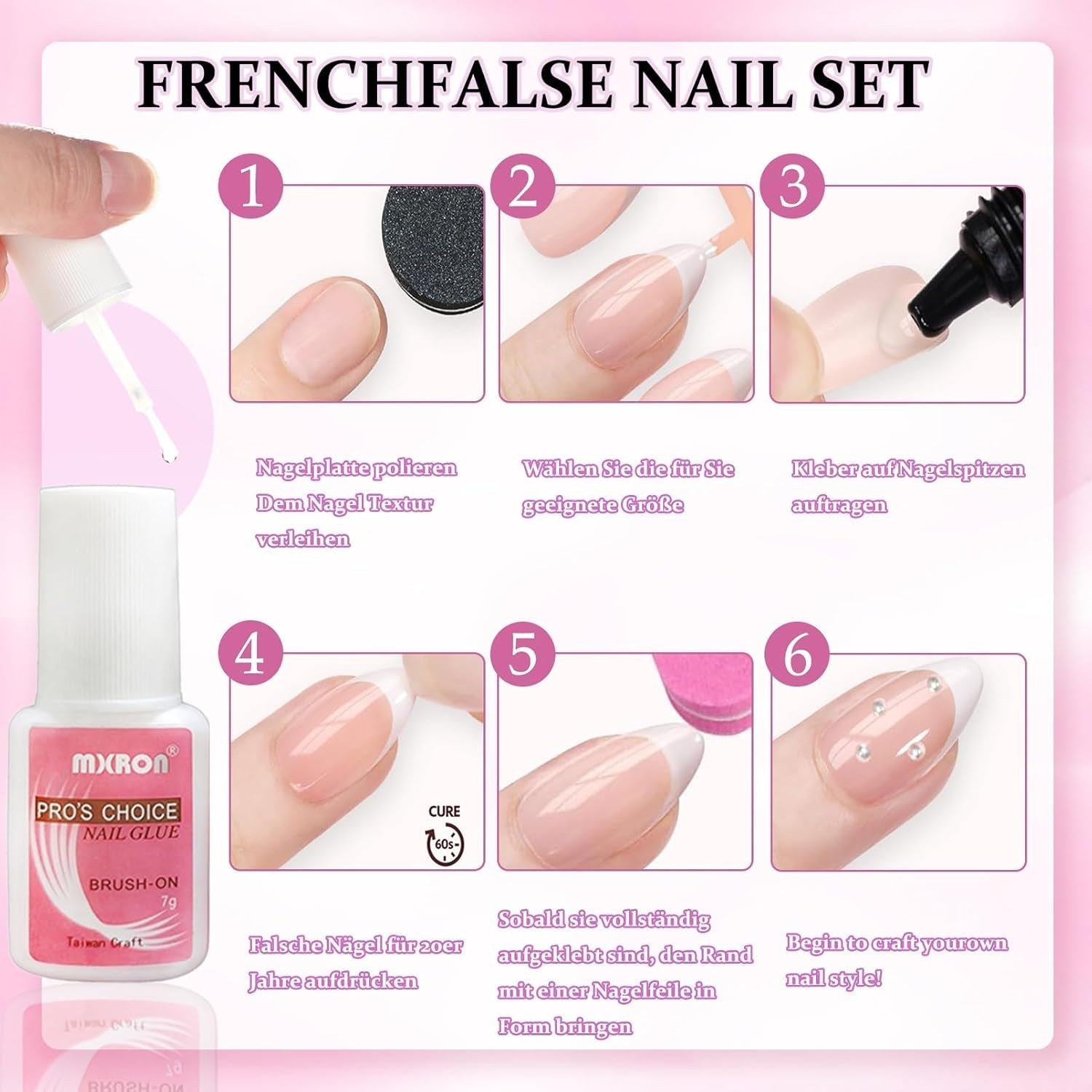 120 unghie finte rosa nude con colla per unghie - 12 misure per unghie corte ovali quadrate a pressione - bellissime unghie, colla su unghie artificiali - adatte per il design delle unghie fai da te da donna (squavale rosa sfumato)