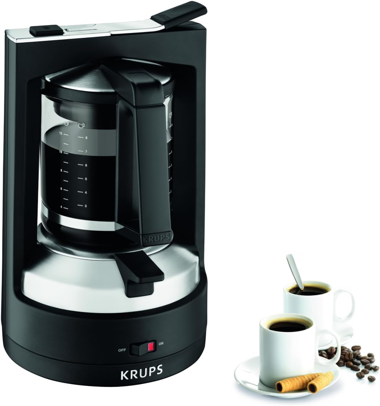 Macchina per caffè espresso con filtro Krups T8, 850 Watt, spegnimento automatico, 8-12 tazze, capacità 1 litro, filtro permanente, interruttore on/off illuminato, facile da usare, nero, KM4689