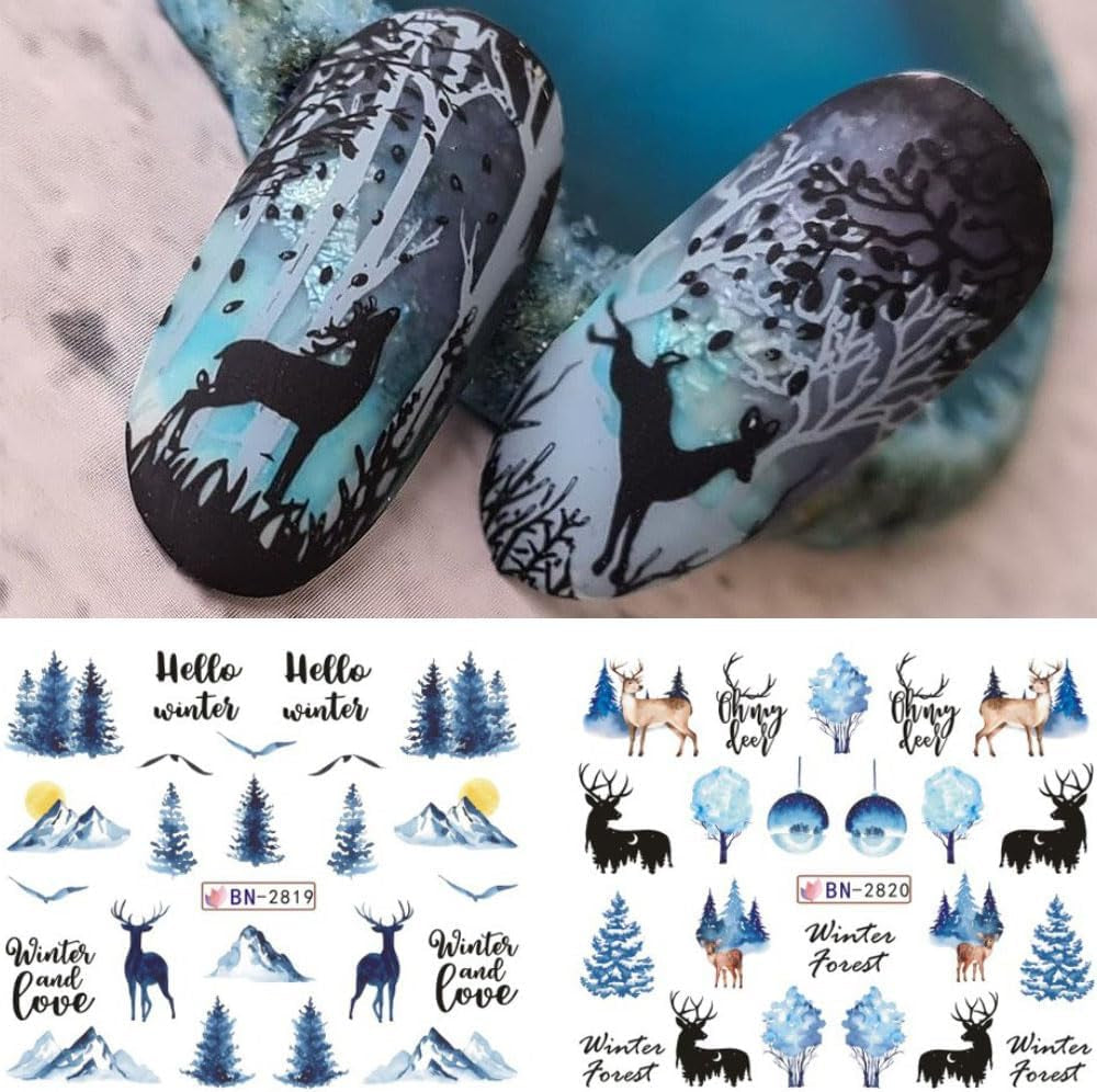 Adesivi per unghie natalizi 3D Trasferimento acqua autoadesivo Albero di Natale Fiocco di neve Alce Pinguino Nail art natalizia Disegni per unghie invernali Adesivi natalizi Accessori per unghie