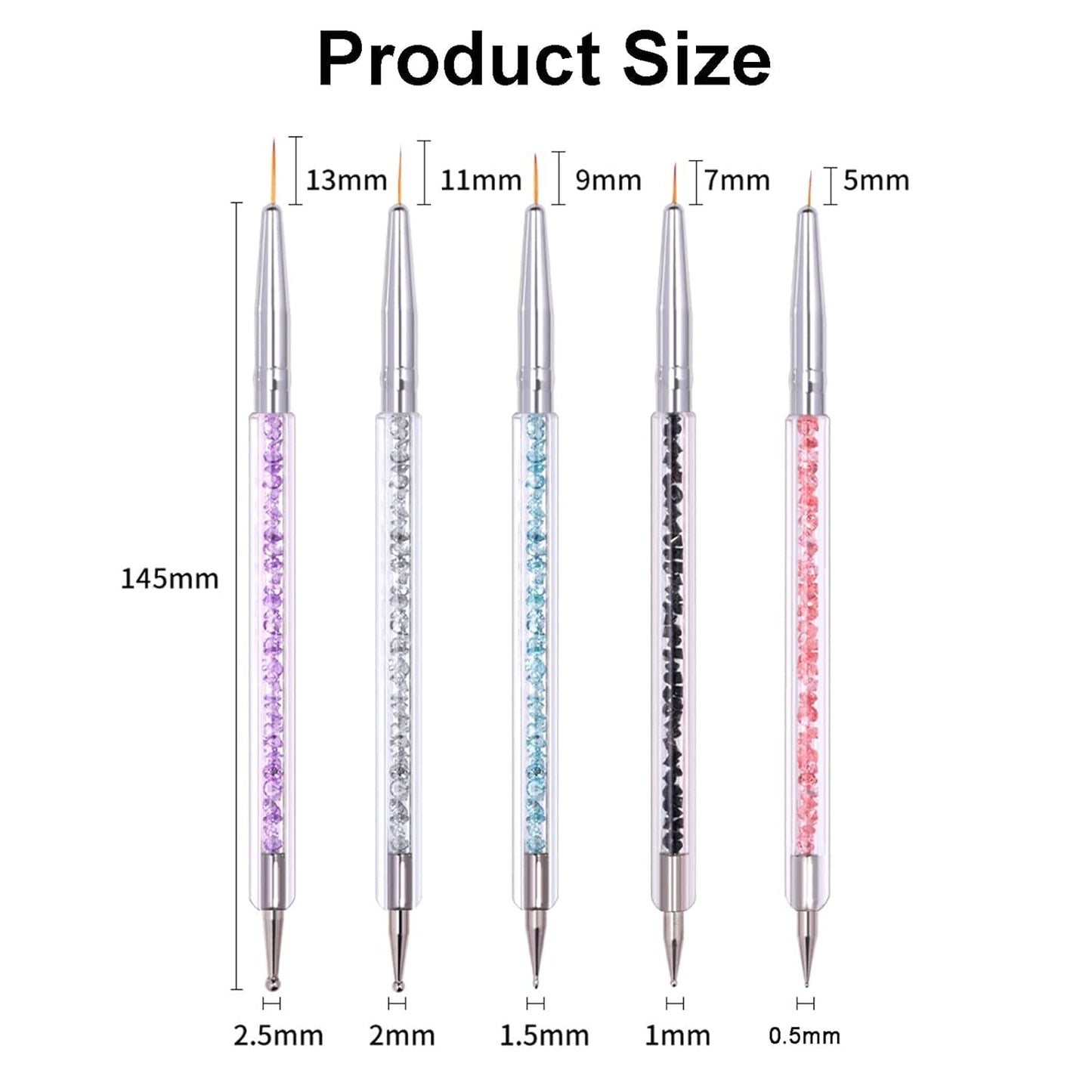 Set di 5 pezzi di pinsel Nagel, pinsel Nageldesign, strumenti per punteggiare nail art, penna acrilica professionale a doppia estremità per nail art design fai da te