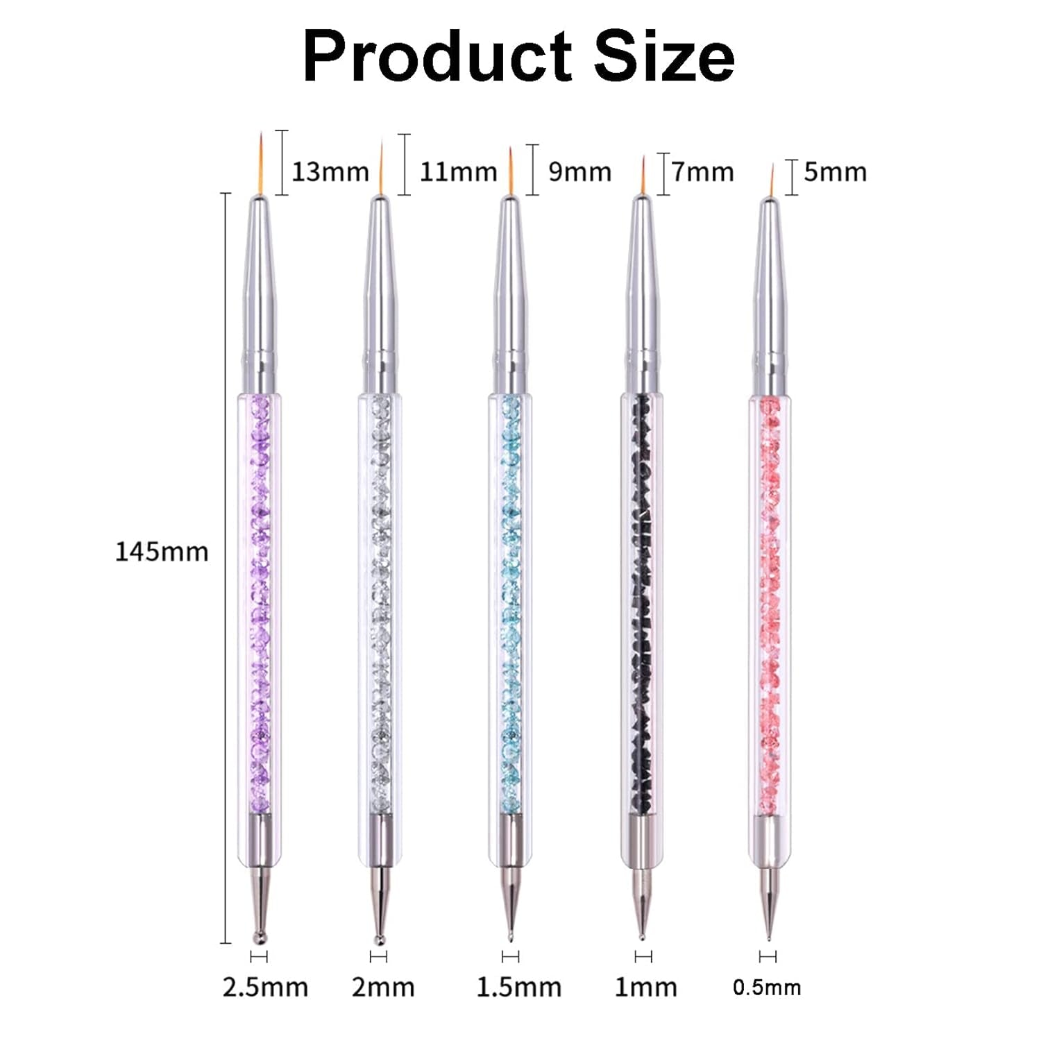 Set di 5 pezzi di pinsel Nagel, pinsel Nageldesign, strumenti per punteggiare nail art, penna acrilica professionale a doppia estremità per nail art design fai da te