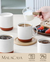Set tazze da caffè MALACASA, set di tazze in gres da 350 ml per 4 persone, tazze da caffè moderne per tè, succo di frutta, latte, cappuccino, cioccolata calda. Lavabile in lavastoviglie e adatta al microonde, serie TARA, bianco kaki