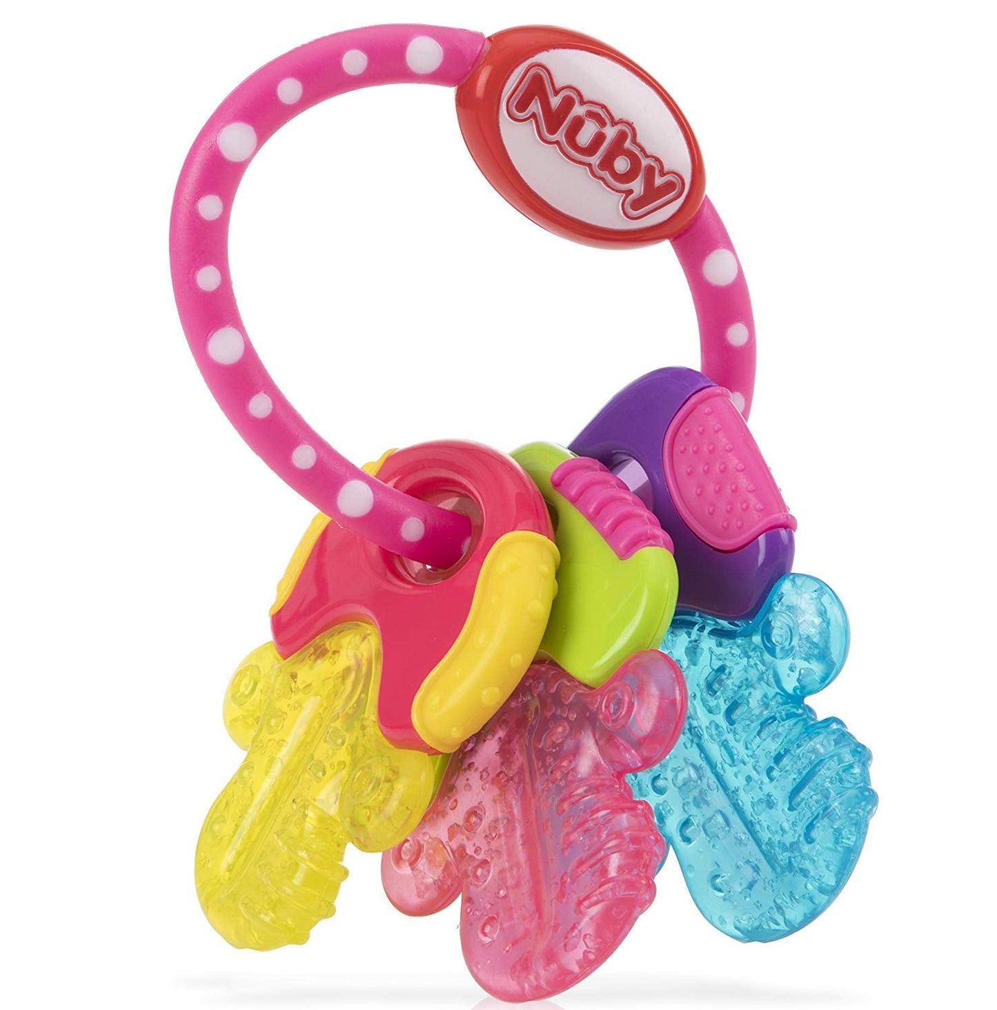 L'anello da dentizione per neonati Nuby favorisce la vista e le capacità motorie; il giocattolo afferrante in gel di ghiaccio raggiunge anche i molari; da 4+ mesi