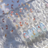JMEOWIO 3D Nagelsticker Koi Fisch Nail Art Sticker Self-klebend Nagelaufkleber 5D Stereoscopico Decorazione Nageldesign Zubehör 1 Blatt