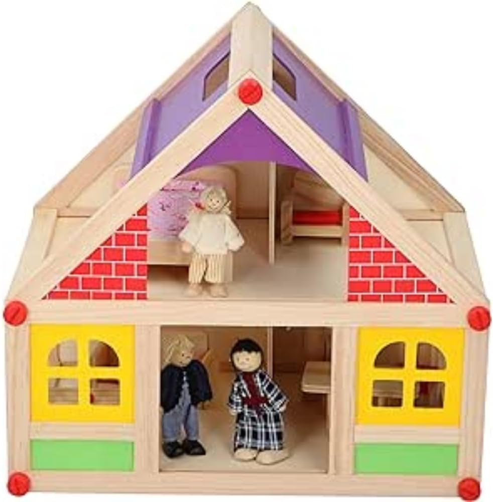Marionette Giocattoli in Legno - Casa delle Bambole in Legno con Mobili e Bambole - 11 Pezzi Case delle Bambole Naty Shop Titolo predefinito
