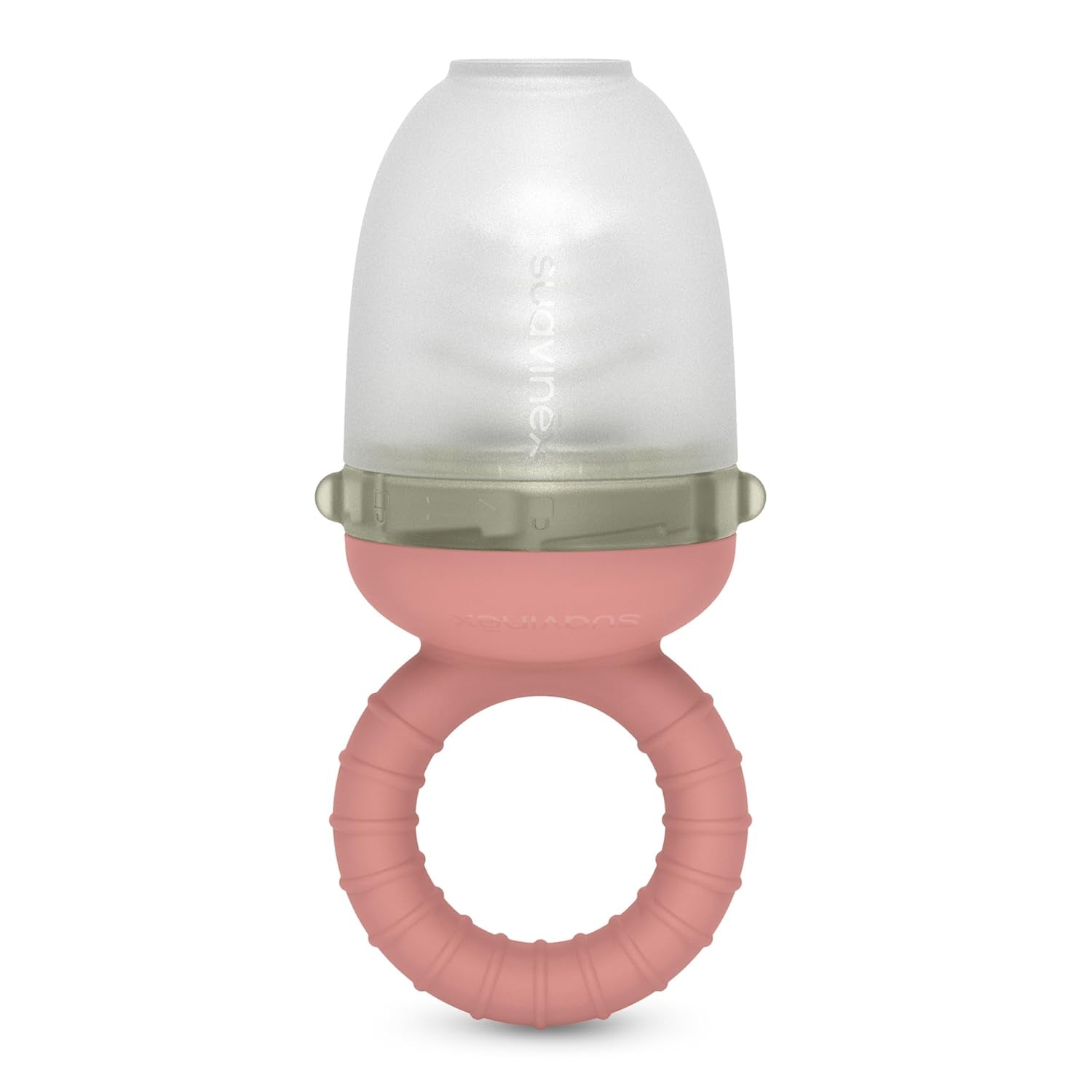Massaggiagengive Suavinex, a prova di soffocamento, per uso alimentare, silicone, con coperchio, facile da pulire, lavabile in lavastoviglie e adatto al congelatore, lenisce le gengive, da 6 mesi in su, rosa